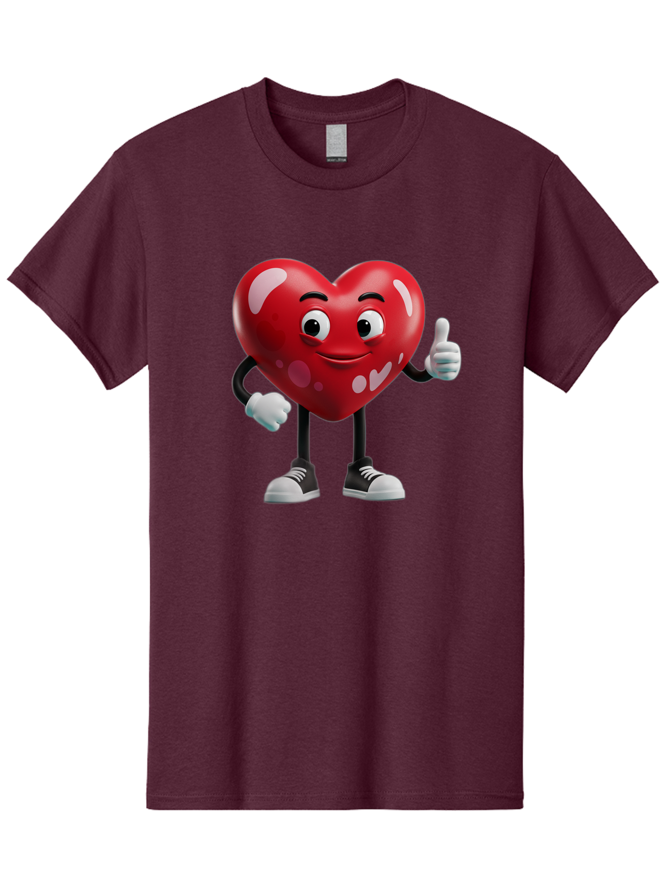 Heart-Character Men'S Graphic Tee, 100% Cotton, Comfortable Casual Summer Wear, Machine Washable, Cartoon Heart, Red Heart, Smiling Face, Thumbs Up, Approval, Positivity, Love, Happiness, Friendship, Gesture Of Approval, Cartoon Character Bae197