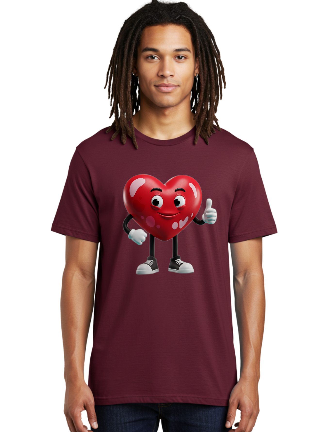 Heart-Character Men'S Graphic Tee, 100% Cotton, Comfortable Casual Summer Wear, Machine Washable, Cartoon Heart, Red Heart, Smiling Face, Thumbs Up, Approval, Positivity, Love, Happiness, Friendship, Gesture Of Approval, Cartoon Character Bae197