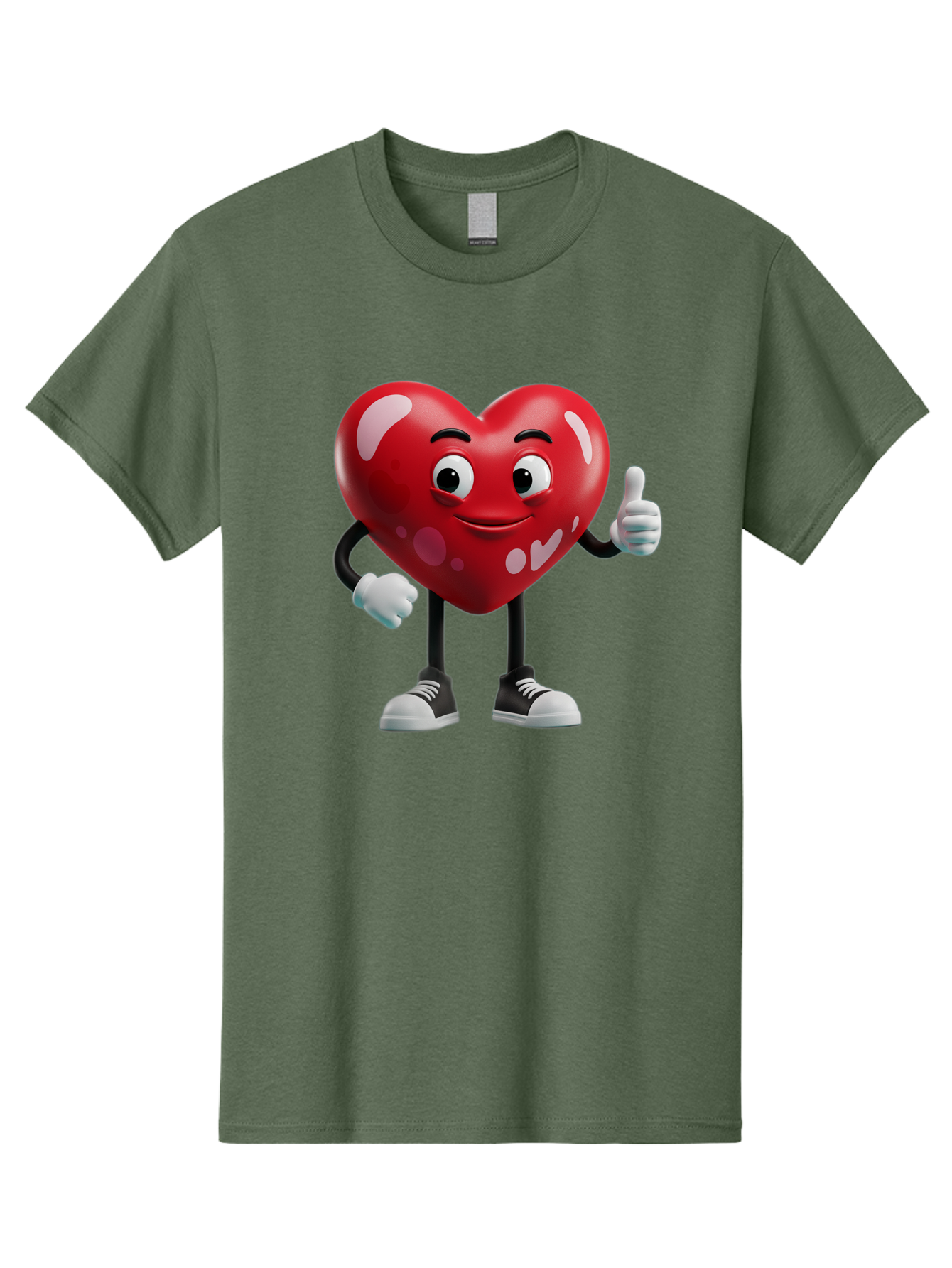 Heart-Character Men'S Graphic Tee, 100% Cotton, Comfortable Casual Summer Wear, Machine Washable, Cartoon Heart, Red Heart, Smiling Face, Thumbs Up, Approval, Positivity, Love, Happiness, Friendship, Gesture Of Approval, Cartoon Character Bae197