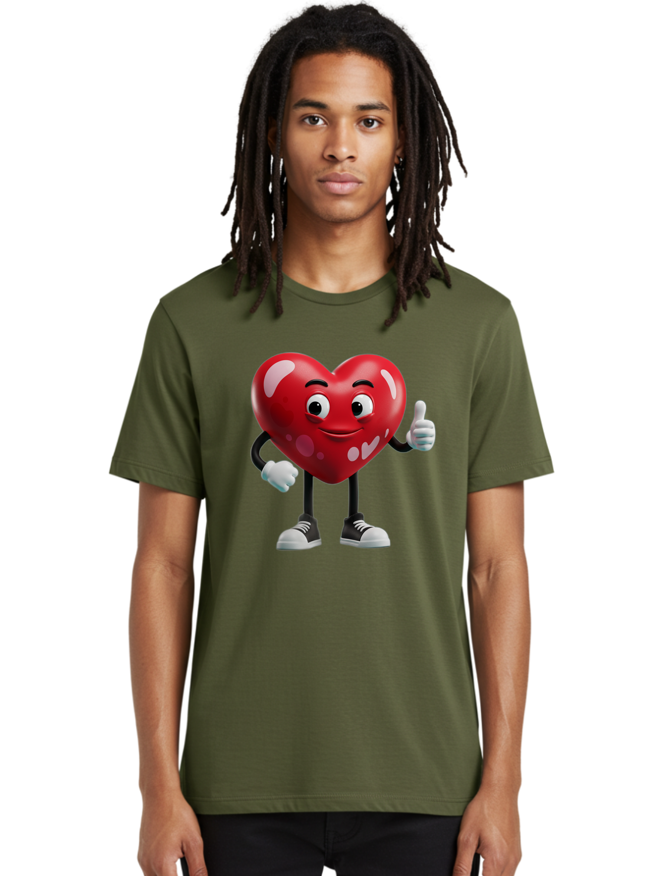 Heart-Character Men'S Graphic Tee, 100% Cotton, Comfortable Casual Summer Wear, Machine Washable, Cartoon Heart, Red Heart, Smiling Face, Thumbs Up, Approval, Positivity, Love, Happiness, Friendship, Gesture Of Approval, Cartoon Character Bae197