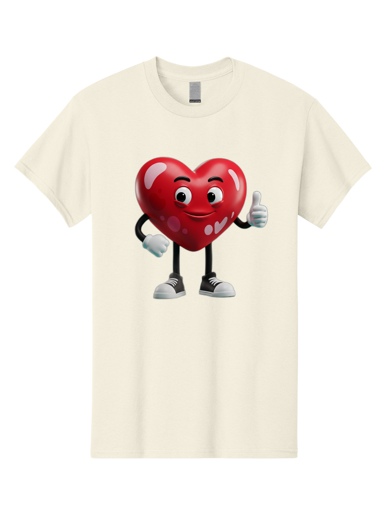 Heart-Character Men'S Graphic Tee, 100% Cotton, Comfortable Casual Summer Wear, Machine Washable, Cartoon Heart, Red Heart, Smiling Face, Thumbs Up, Approval, Positivity, Love, Happiness, Friendship, Gesture Of Approval, Cartoon Character Bae197