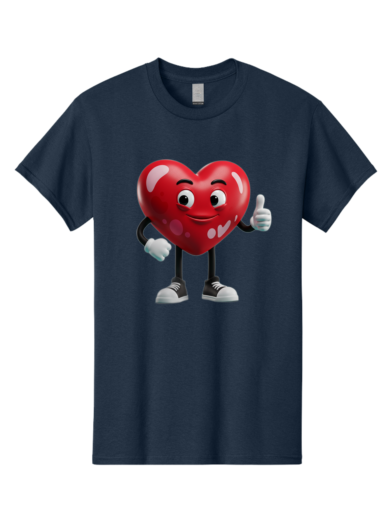 Heart-Character Men'S Graphic Tee, 100% Cotton, Comfortable Casual Summer Wear, Machine Washable, Cartoon Heart, Red Heart, Smiling Face, Thumbs Up, Approval, Positivity, Love, Happiness, Friendship, Gesture Of Approval, Cartoon Character Bae197