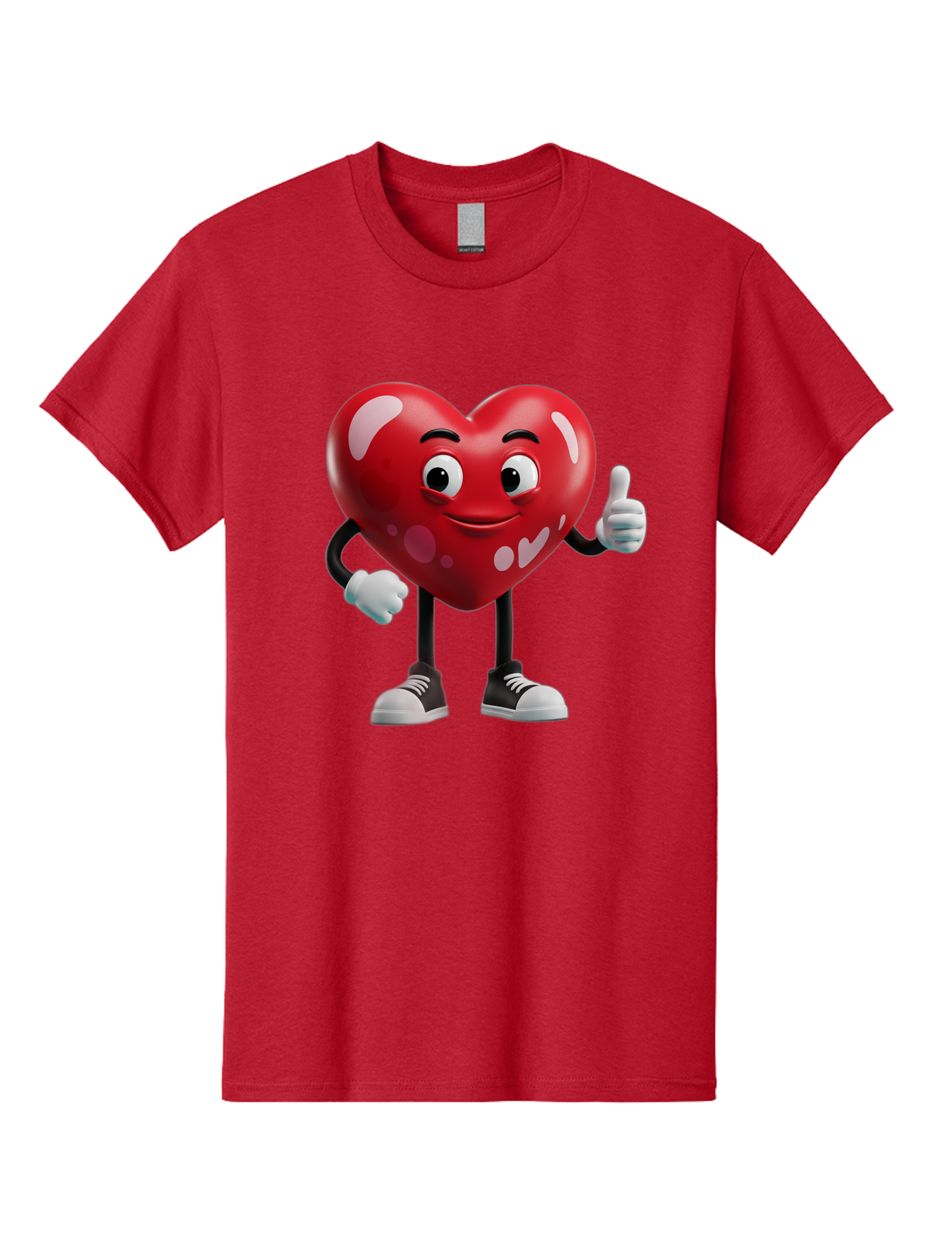 Heart-Character Men'S Graphic Tee, 100% Cotton, Comfortable Casual Summer Wear, Machine Washable, Cartoon Heart, Red Heart, Smiling Face, Thumbs Up, Approval, Positivity, Love, Happiness, Friendship, Gesture Of Approval, Cartoon Character Bae197