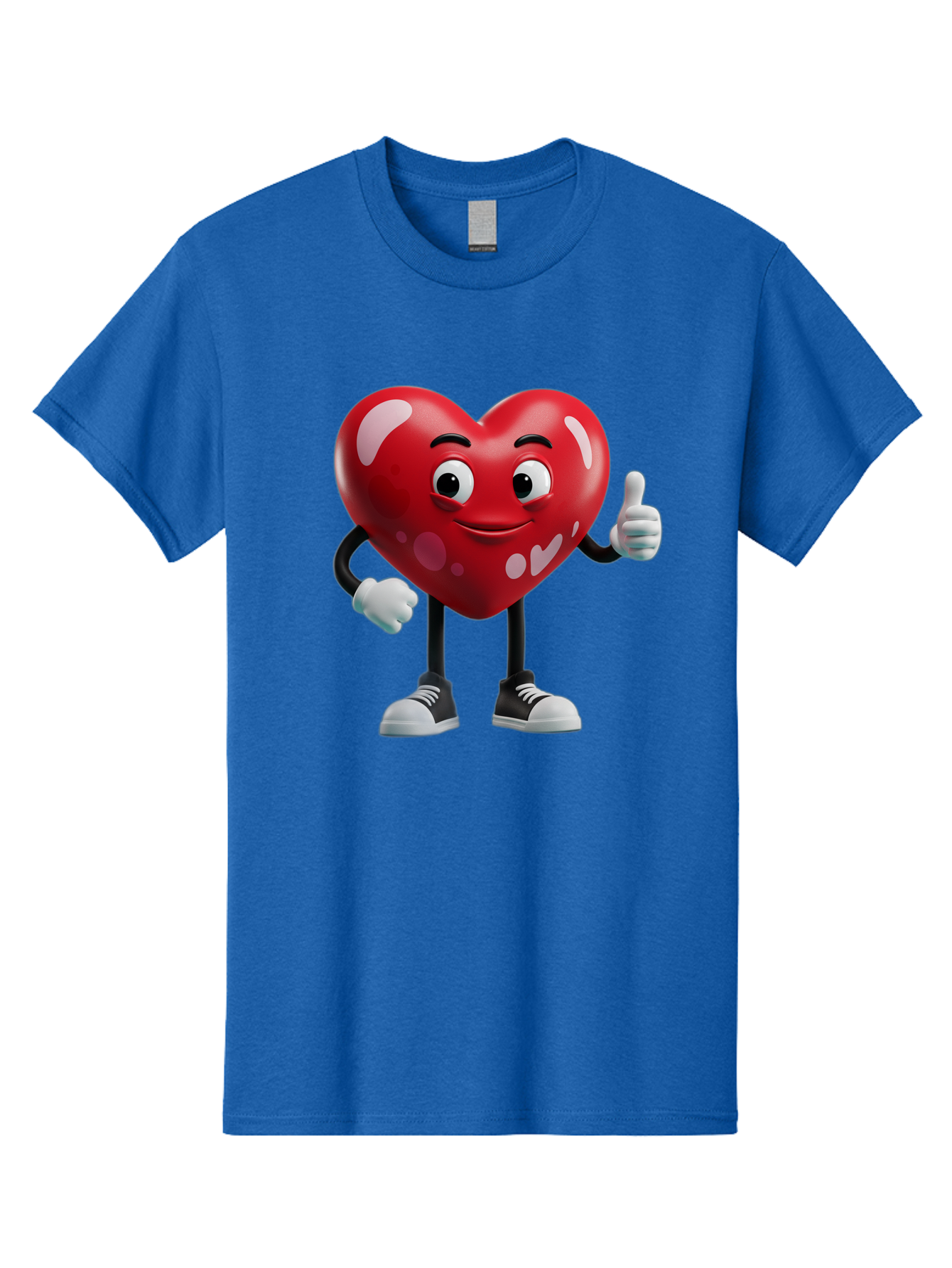 Heart-Character Men'S Graphic Tee, 100% Cotton, Comfortable Casual Summer Wear, Machine Washable, Cartoon Heart, Red Heart, Smiling Face, Thumbs Up, Approval, Positivity, Love, Happiness, Friendship, Gesture Of Approval, Cartoon Character Bae197