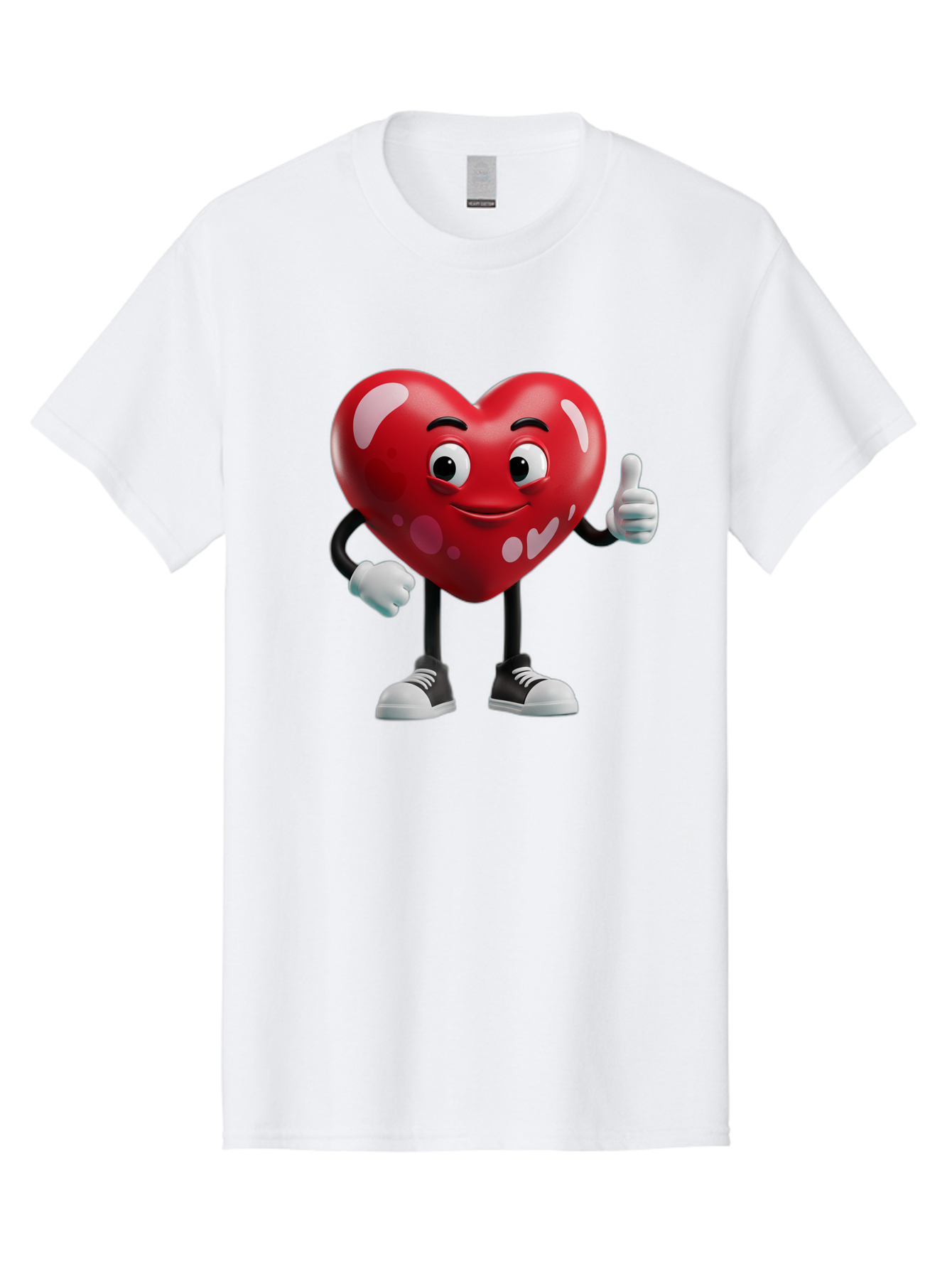 Heart-Character Men'S Graphic Tee, 100% Cotton, Comfortable Casual Summer Wear, Machine Washable, Cartoon Heart, Red Heart, Smiling Face, Thumbs Up, Approval, Positivity, Love, Happiness, Friendship, Gesture Of Approval, Cartoon Character Bae197
