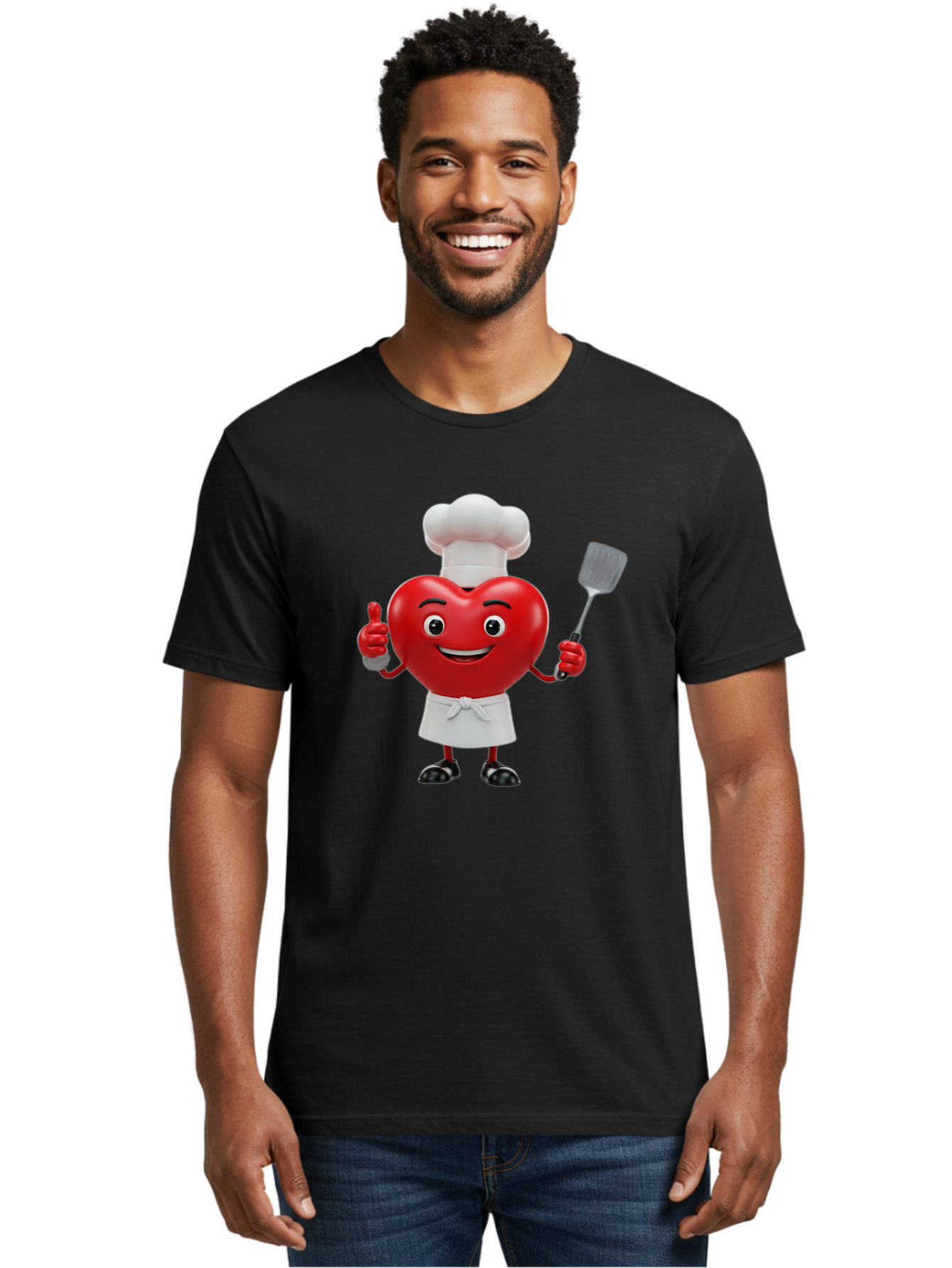 Heart-Chef Men'S Graphic Tee, 100% Cotton, Comfortable Casual Summer Wear, Machine Washable, Heart-Shaped Chef Mascot, Cooking With Love, Chef Hat, White Apron, Thumbs Up, Approval, Kitchen Tool, Culinary Delight, Cartoon Character, Bae198