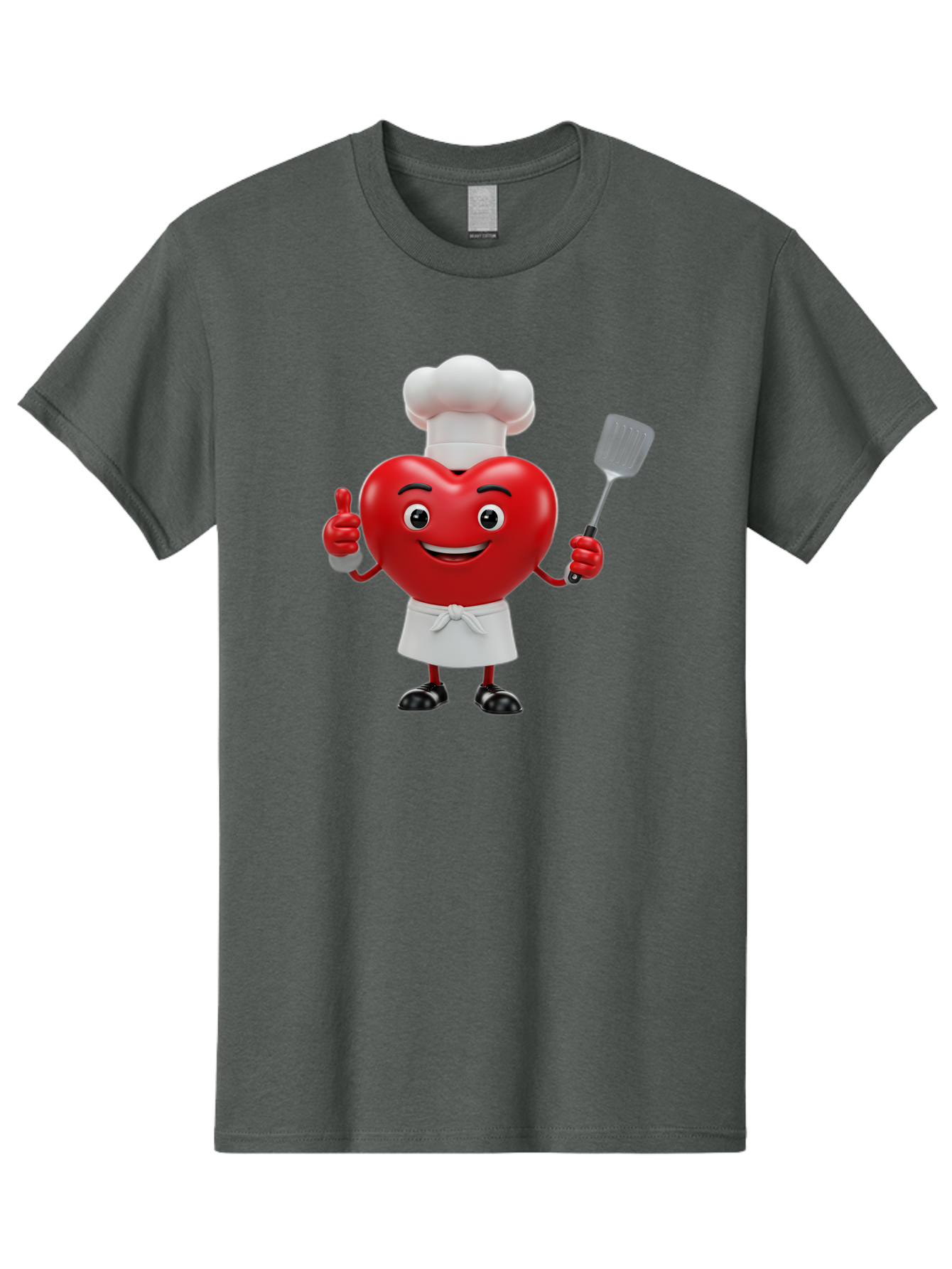 Heart-Chef Men'S Graphic Tee, 100% Cotton, Comfortable Casual Summer Wear, Machine Washable, Heart-Shaped Chef Mascot, Cooking With Love, Chef Hat, White Apron, Thumbs Up, Approval, Kitchen Tool, Culinary Delight, Cartoon Character, Bae198