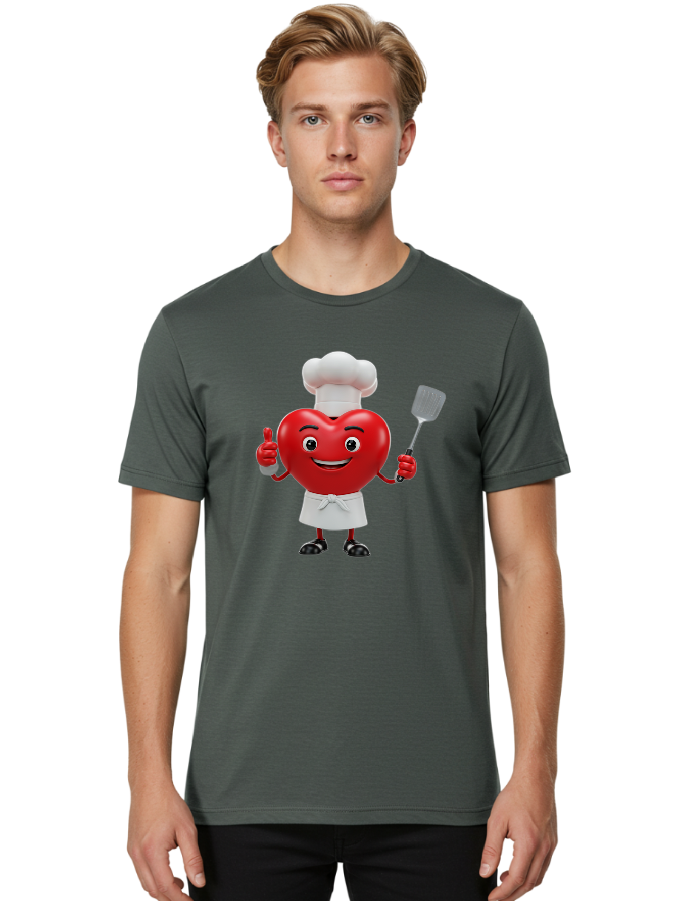 Heart-Chef Men'S Graphic Tee, 100% Cotton, Comfortable Casual Summer Wear, Machine Washable, Heart-Shaped Chef Mascot, Cooking With Love, Chef Hat, White Apron, Thumbs Up, Approval, Kitchen Tool, Culinary Delight, Cartoon Character, Bae198