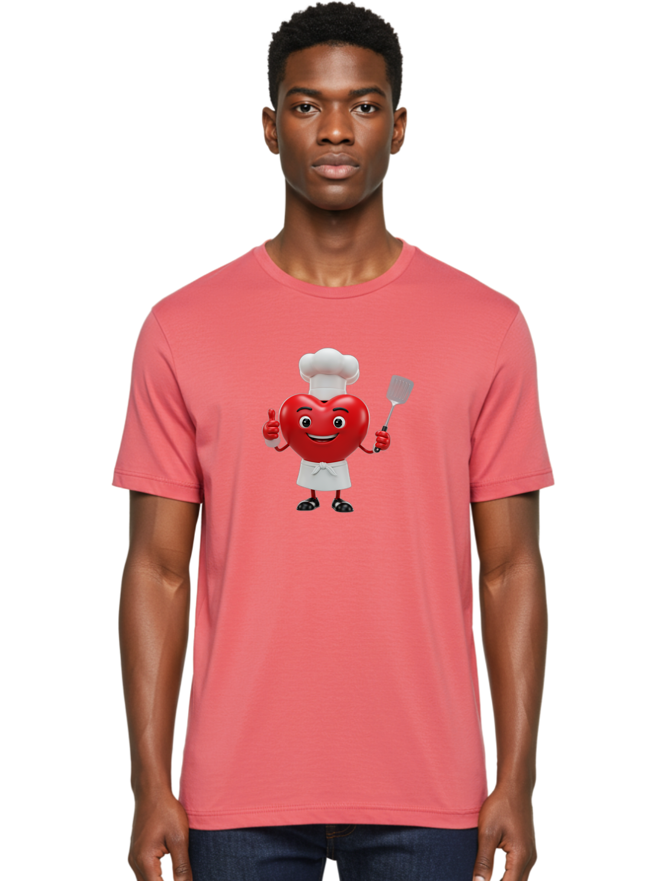 Heart-Chef Men'S Graphic Tee, 100% Cotton, Comfortable Casual Summer Wear, Machine Washable, Heart-Shaped Chef Mascot, Cooking With Love, Chef Hat, White Apron, Thumbs Up, Approval, Kitchen Tool, Culinary Delight, Cartoon Character, Bae198