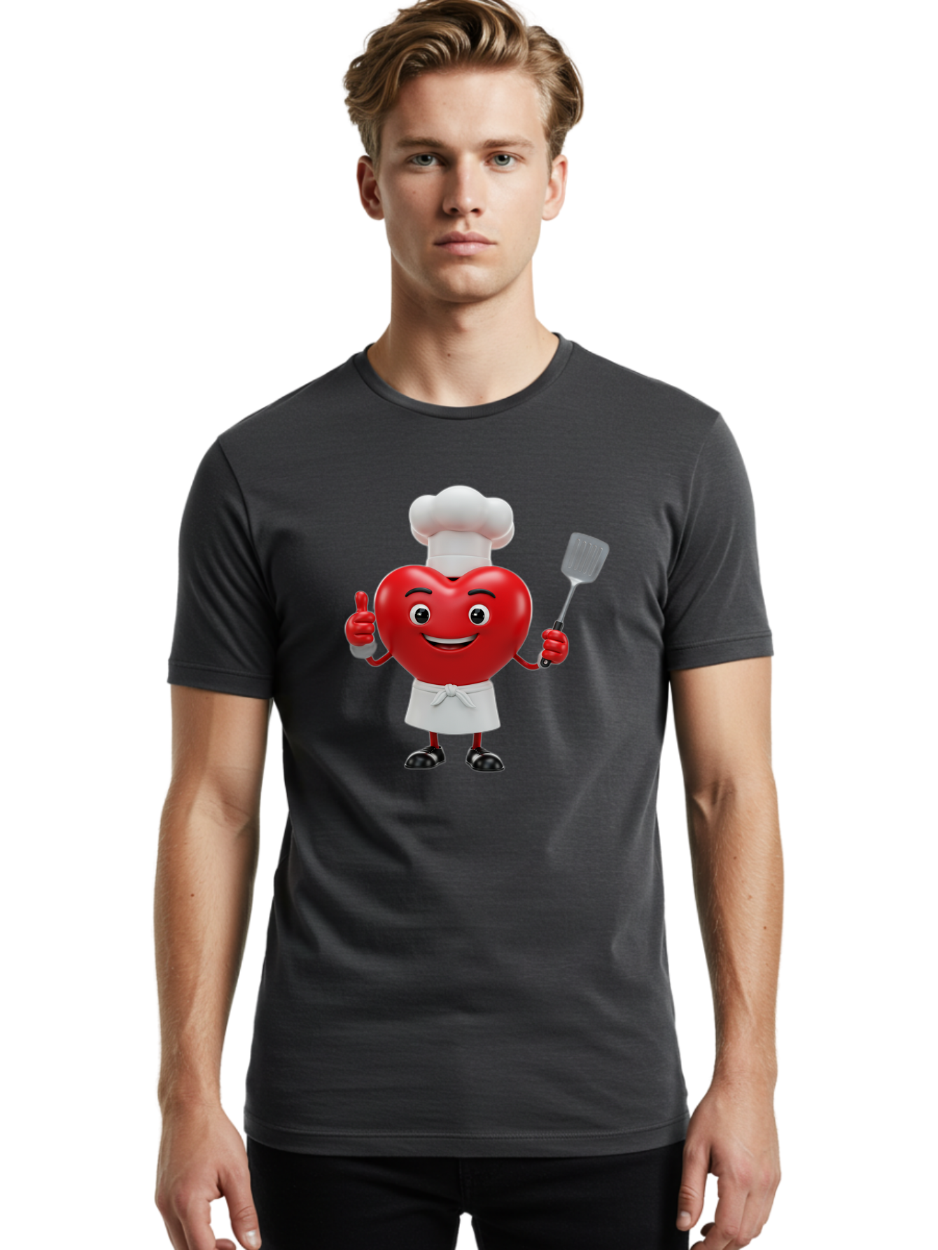 Heart-Chef Men'S Graphic Tee, 100% Cotton, Comfortable Casual Summer Wear, Machine Washable, Heart-Shaped Chef Mascot, Cooking With Love, Chef Hat, White Apron, Thumbs Up, Approval, Kitchen Tool, Culinary Delight, Cartoon Character, Bae198