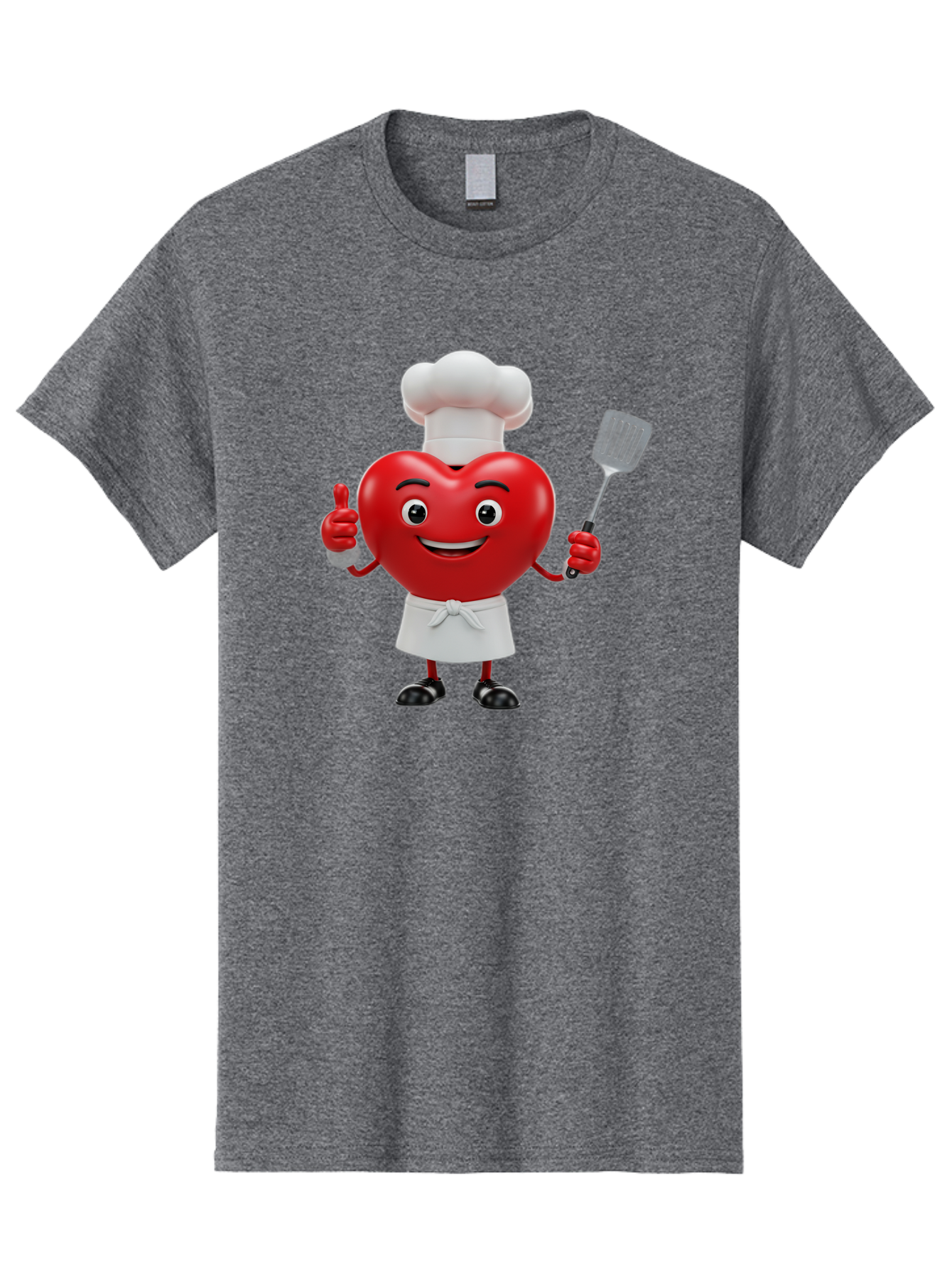 Heart-Chef Men'S Graphic Tee, 100% Cotton, Comfortable Casual Summer Wear, Machine Washable, Heart-Shaped Chef Mascot, Cooking With Love, Chef Hat, White Apron, Thumbs Up, Approval, Kitchen Tool, Culinary Delight, Cartoon Character, Bae198