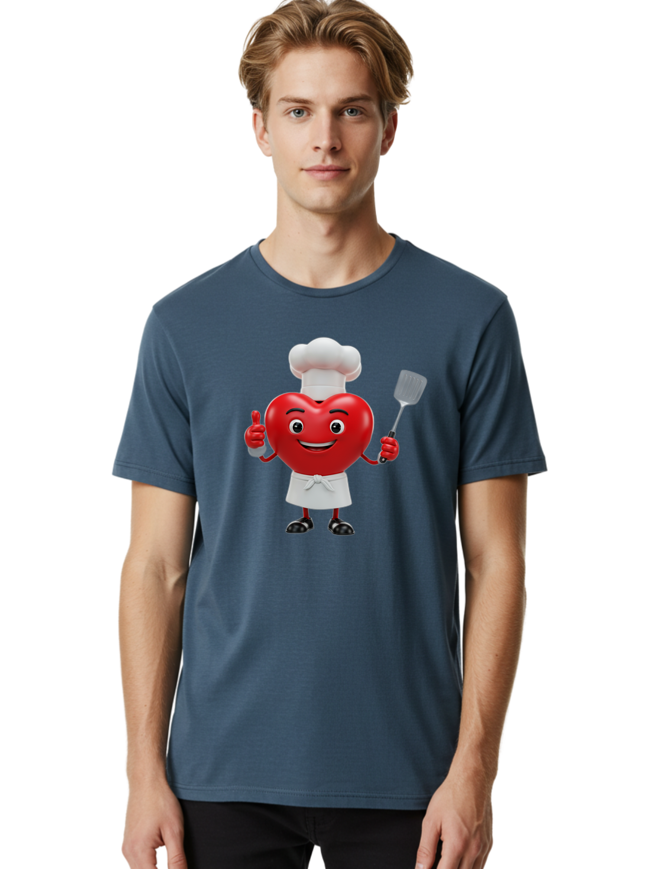 Heart-Chef Men'S Graphic Tee, 100% Cotton, Comfortable Casual Summer Wear, Machine Washable, Heart-Shaped Chef Mascot, Cooking With Love, Chef Hat, White Apron, Thumbs Up, Approval, Kitchen Tool, Culinary Delight, Cartoon Character, Bae198
