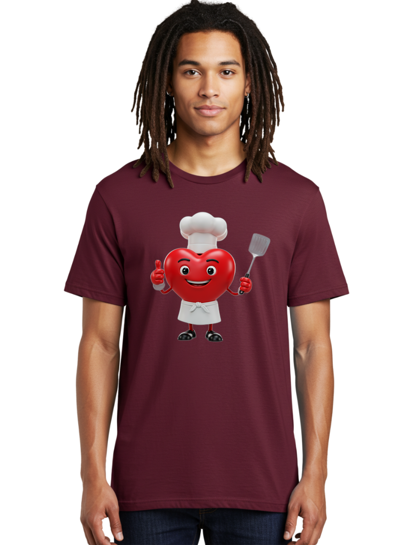 Heart-Chef Men'S Graphic Tee, 100% Cotton, Comfortable Casual Summer Wear, Machine Washable, Heart-Shaped Chef Mascot, Cooking With Love, Chef Hat, White Apron, Thumbs Up, Approval, Kitchen Tool, Culinary Delight, Cartoon Character, Bae198