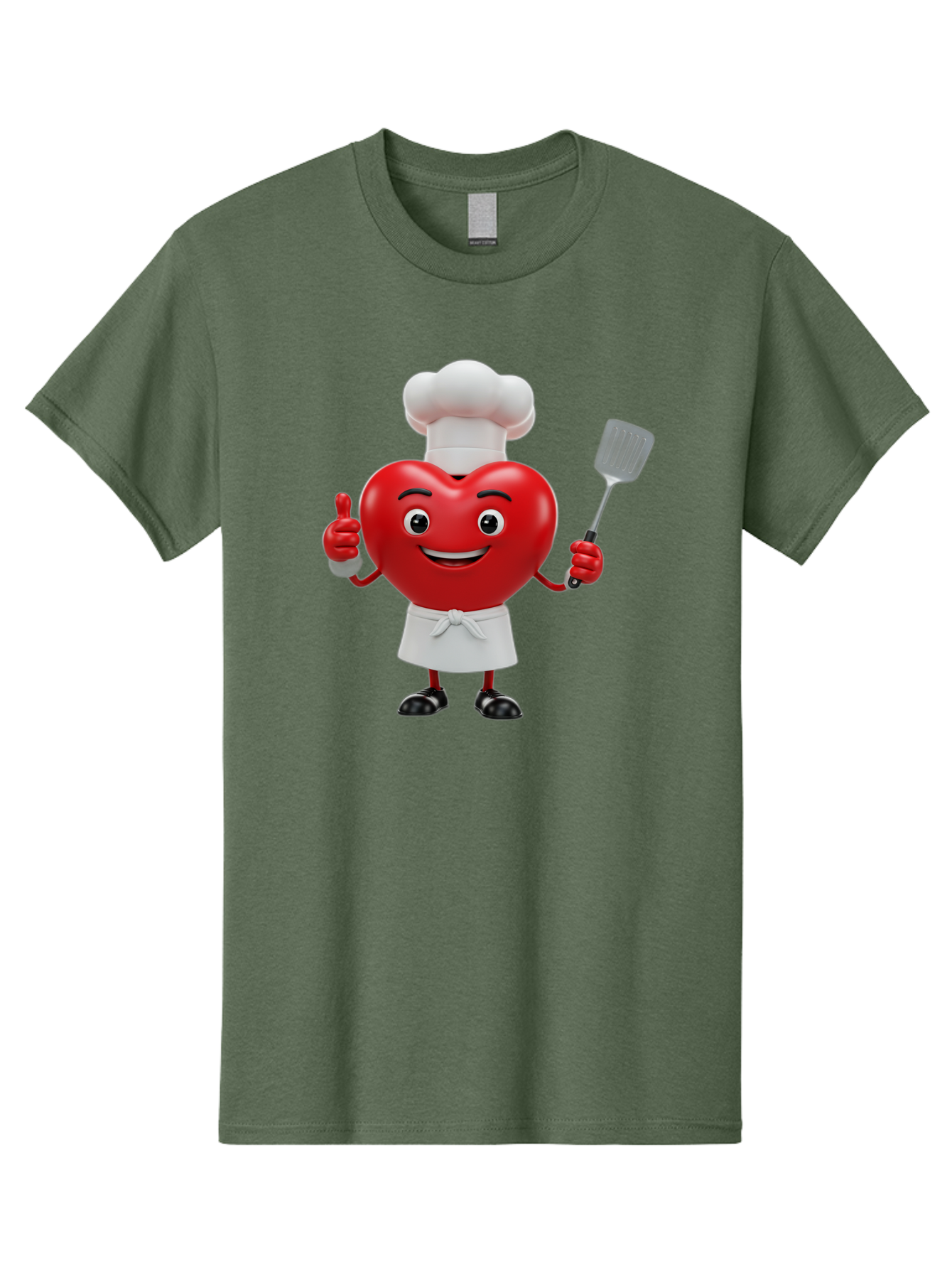Heart-Chef Men'S Graphic Tee, 100% Cotton, Comfortable Casual Summer Wear, Machine Washable, Heart-Shaped Chef Mascot, Cooking With Love, Chef Hat, White Apron, Thumbs Up, Approval, Kitchen Tool, Culinary Delight, Cartoon Character, Bae198