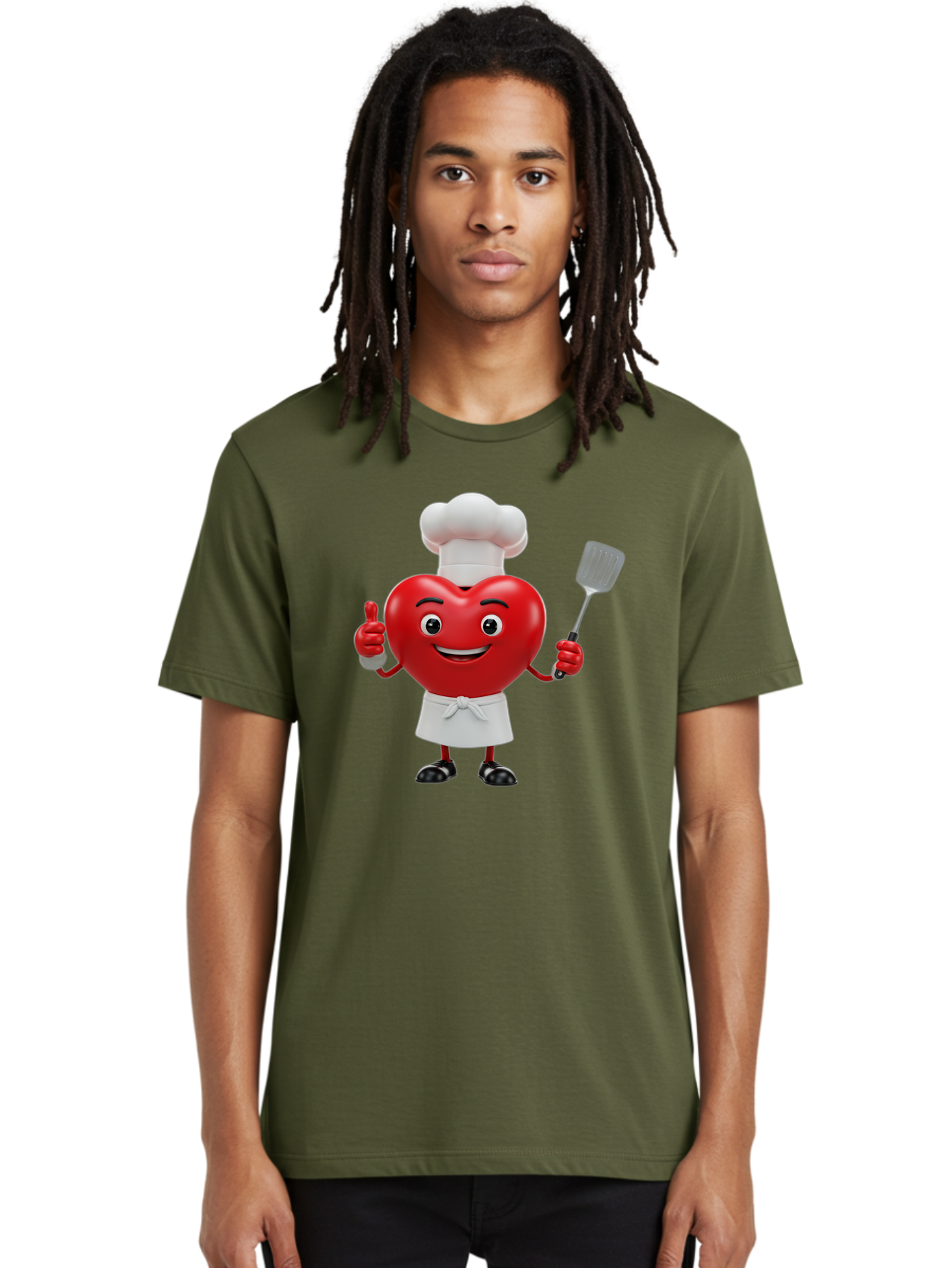Heart-Chef Men'S Graphic Tee, 100% Cotton, Comfortable Casual Summer Wear, Machine Washable, Heart-Shaped Chef Mascot, Cooking With Love, Chef Hat, White Apron, Thumbs Up, Approval, Kitchen Tool, Culinary Delight, Cartoon Character, Bae198