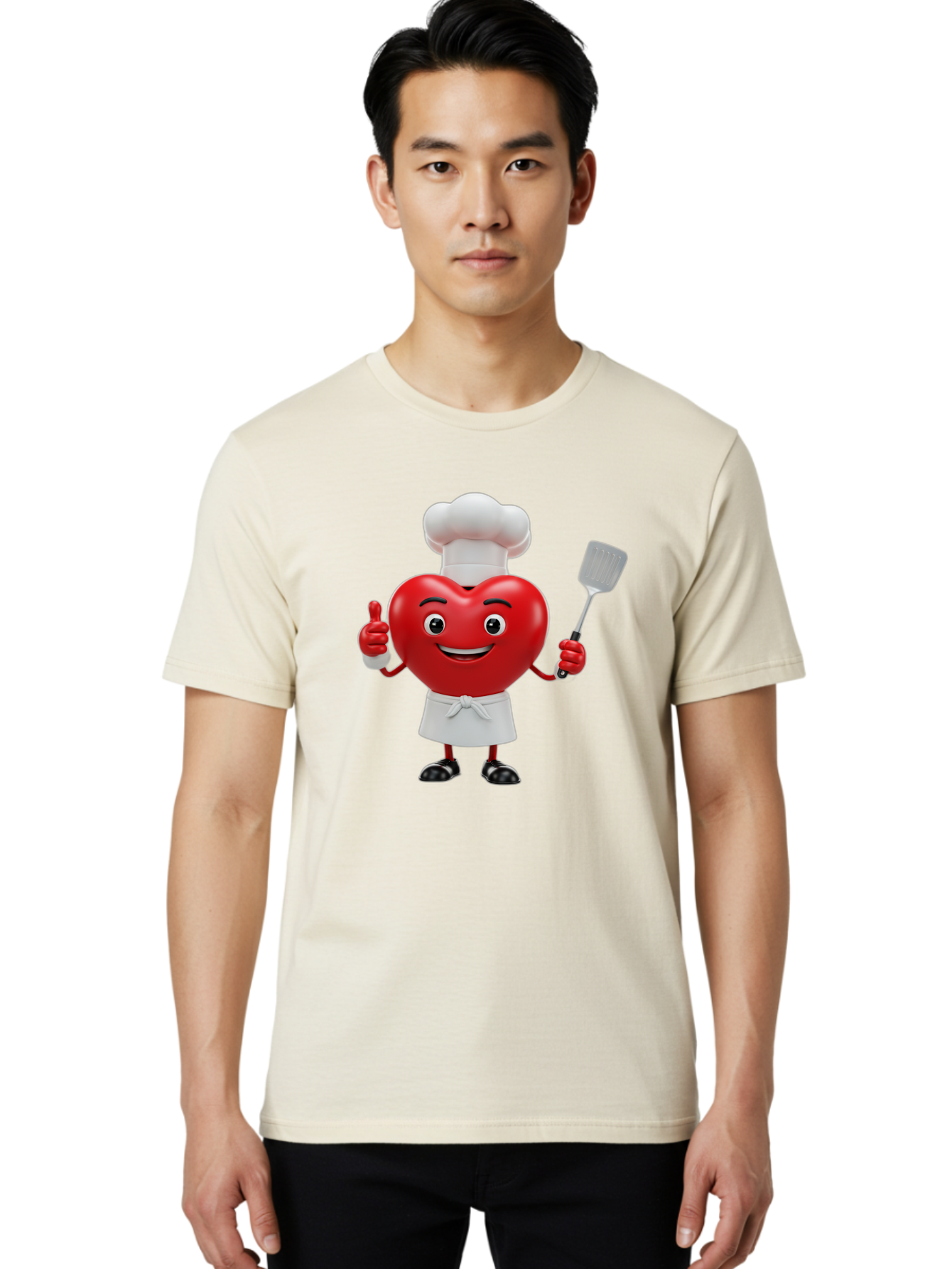 Heart-Chef Men'S Graphic Tee, 100% Cotton, Comfortable Casual Summer Wear, Machine Washable, Heart-Shaped Chef Mascot, Cooking With Love, Chef Hat, White Apron, Thumbs Up, Approval, Kitchen Tool, Culinary Delight, Cartoon Character, Bae198