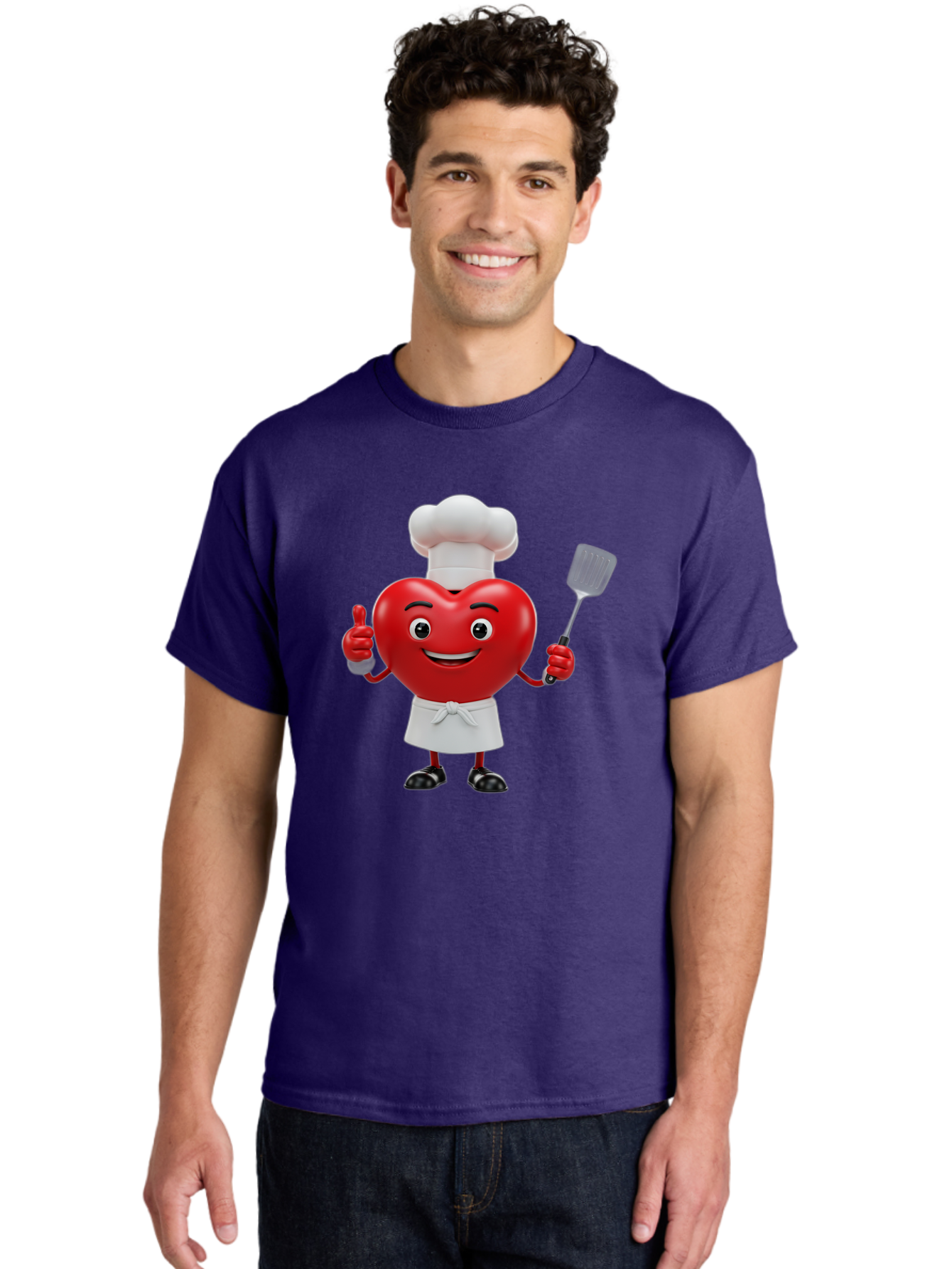 Heart-Chef Men'S Graphic Tee, 100% Cotton, Comfortable Casual Summer Wear, Machine Washable, Heart-Shaped Chef Mascot, Cooking With Love, Chef Hat, White Apron, Thumbs Up, Approval, Kitchen Tool, Culinary Delight, Cartoon Character, Bae198