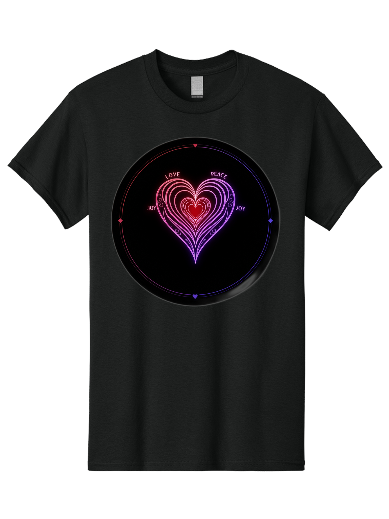 Heart-Of-Love Men'S Graphic Tee, 100% Cotton, Comfortable Casual Summer Wear, Machine Washable, Heart Symbol, Love Peace Joy, Neon Lights, Layered Hearts, Gradient Colors, Circular Design, Emotional Wellness, Positive Vibes, Bae199