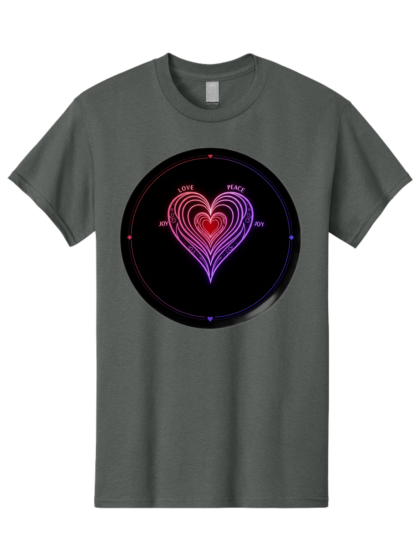 Heart-Of-Love Men'S Graphic Tee, 100% Cotton, Comfortable Casual Summer Wear, Machine Washable, Heart Symbol, Love Peace Joy, Neon Lights, Layered Hearts, Gradient Colors, Circular Design, Emotional Wellness, Positive Vibes, Bae199
