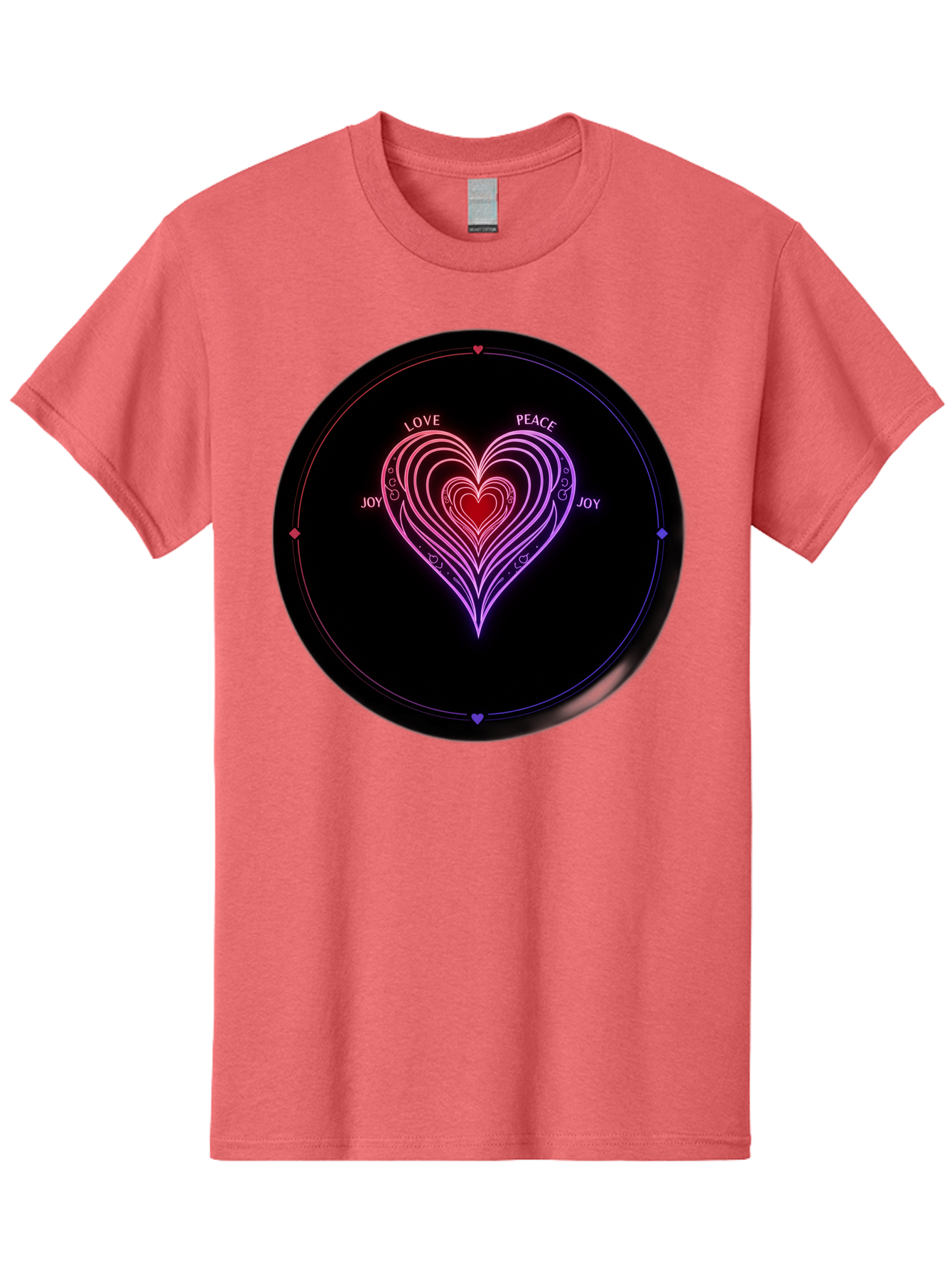 Heart-Of-Love Men'S Graphic Tee, 100% Cotton, Comfortable Casual Summer Wear, Machine Washable, Heart Symbol, Love Peace Joy, Neon Lights, Layered Hearts, Gradient Colors, Circular Design, Emotional Wellness, Positive Vibes, Bae199