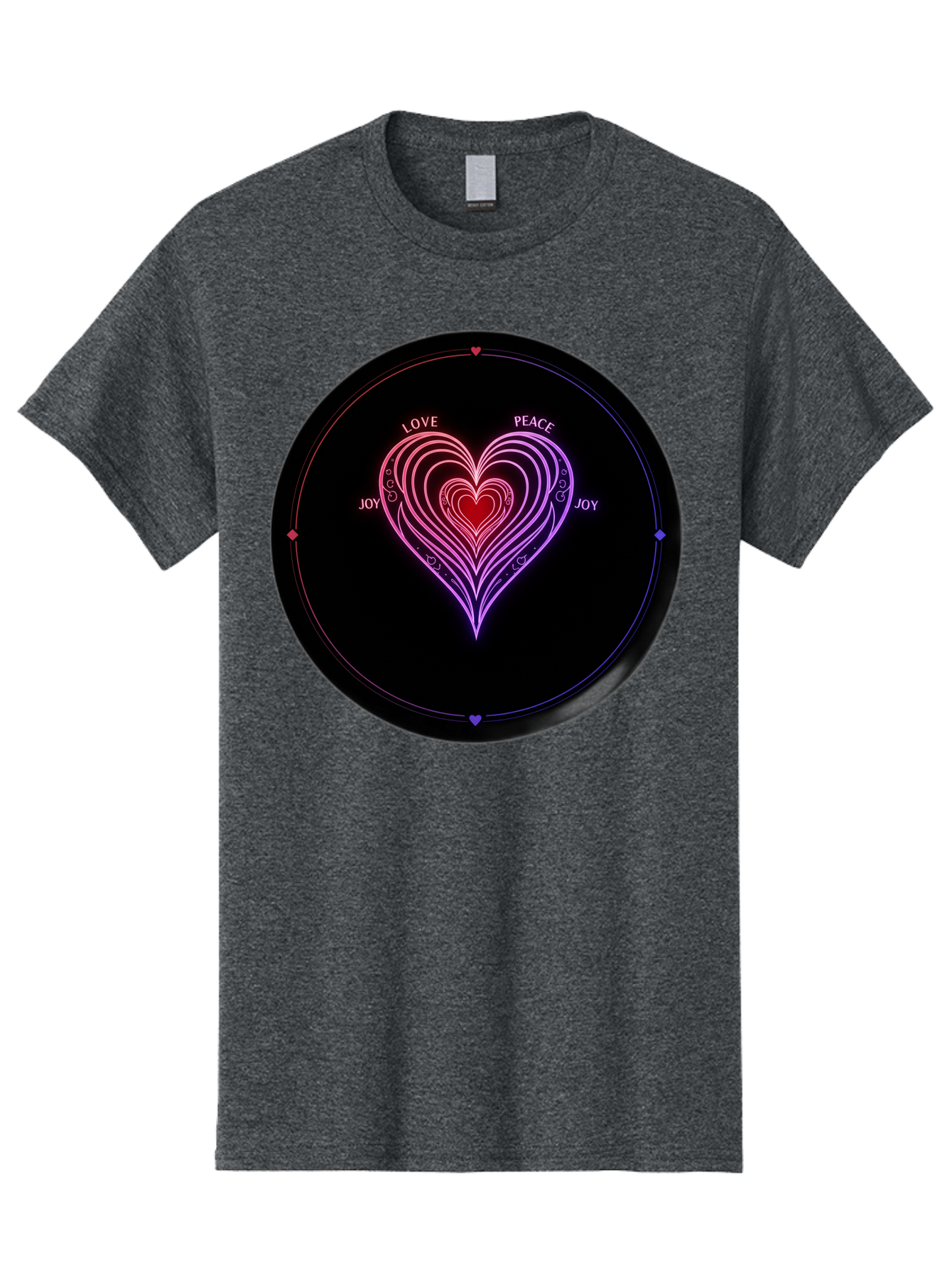 Heart-Of-Love Men'S Graphic Tee, 100% Cotton, Comfortable Casual Summer Wear, Machine Washable, Heart Symbol, Love Peace Joy, Neon Lights, Layered Hearts, Gradient Colors, Circular Design, Emotional Wellness, Positive Vibes, Bae199