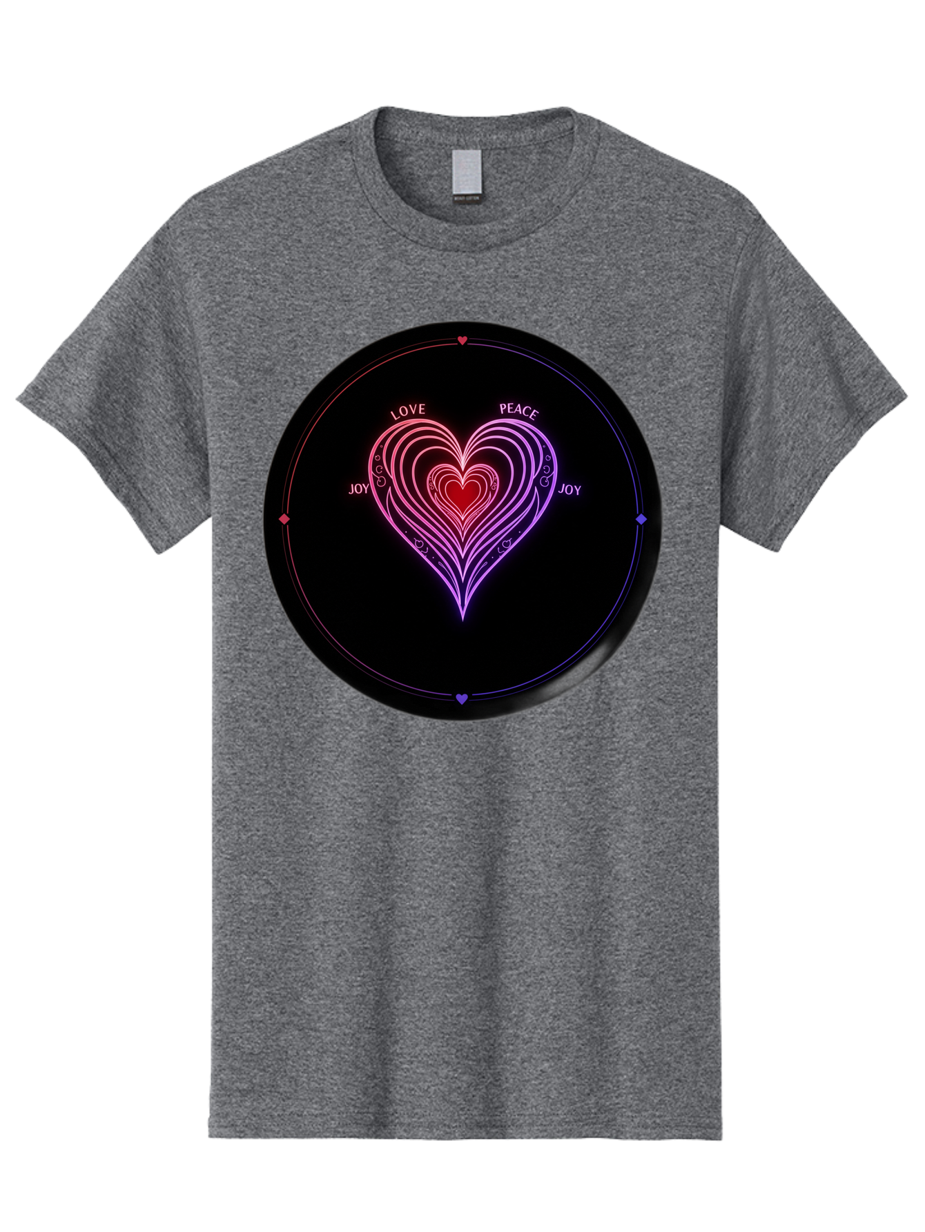Heart-Of-Love Men'S Graphic Tee, 100% Cotton, Comfortable Casual Summer Wear, Machine Washable, Heart Symbol, Love Peace Joy, Neon Lights, Layered Hearts, Gradient Colors, Circular Design, Emotional Wellness, Positive Vibes, Bae199