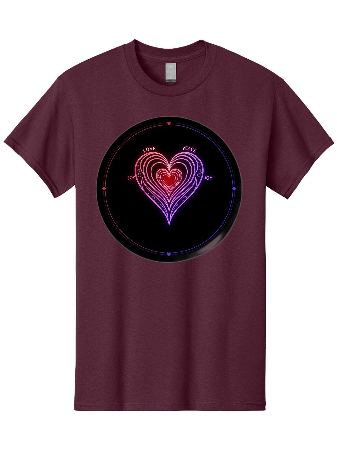Heart-Of-Love Men'S Graphic Tee, 100% Cotton, Comfortable Casual Summer Wear, Machine Washable, Heart Symbol, Love Peace Joy, Neon Lights, Layered Hearts, Gradient Colors, Circular Design, Emotional Wellness, Positive Vibes, Bae199