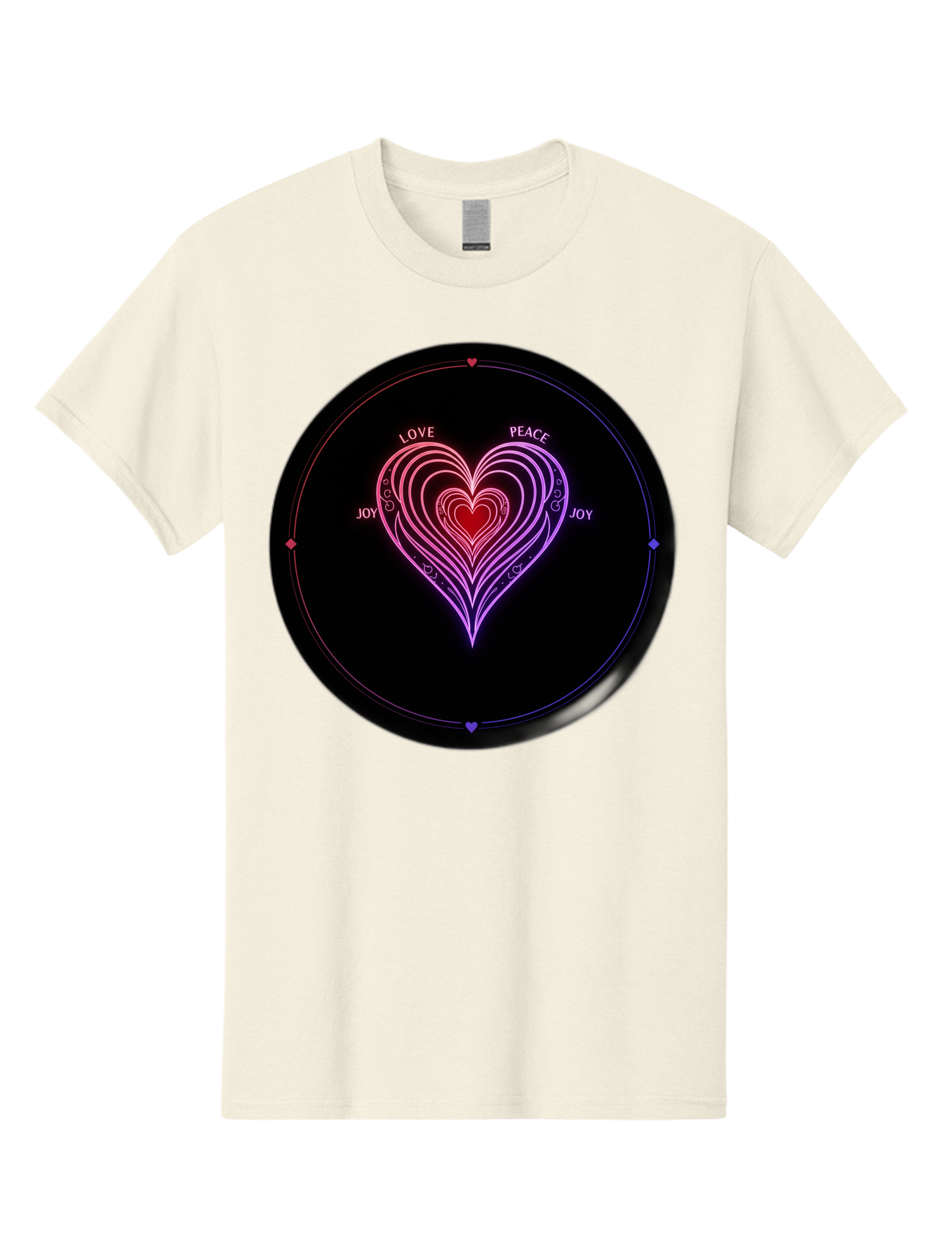 Heart-Of-Love Men'S Graphic Tee, 100% Cotton, Comfortable Casual Summer Wear, Machine Washable, Heart Symbol, Love Peace Joy, Neon Lights, Layered Hearts, Gradient Colors, Circular Design, Emotional Wellness, Positive Vibes, Bae199