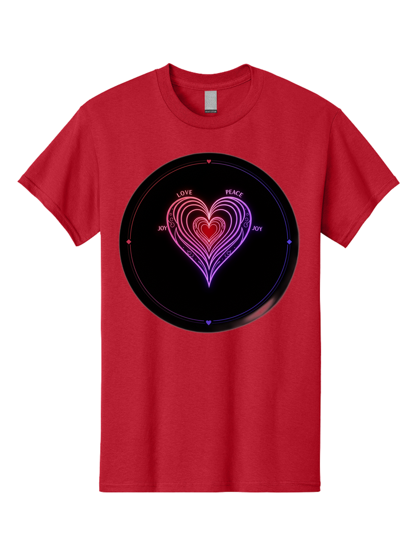Heart-Of-Love Men'S Graphic Tee, 100% Cotton, Comfortable Casual Summer Wear, Machine Washable, Heart Symbol, Love Peace Joy, Neon Lights, Layered Hearts, Gradient Colors, Circular Design, Emotional Wellness, Positive Vibes, Bae199