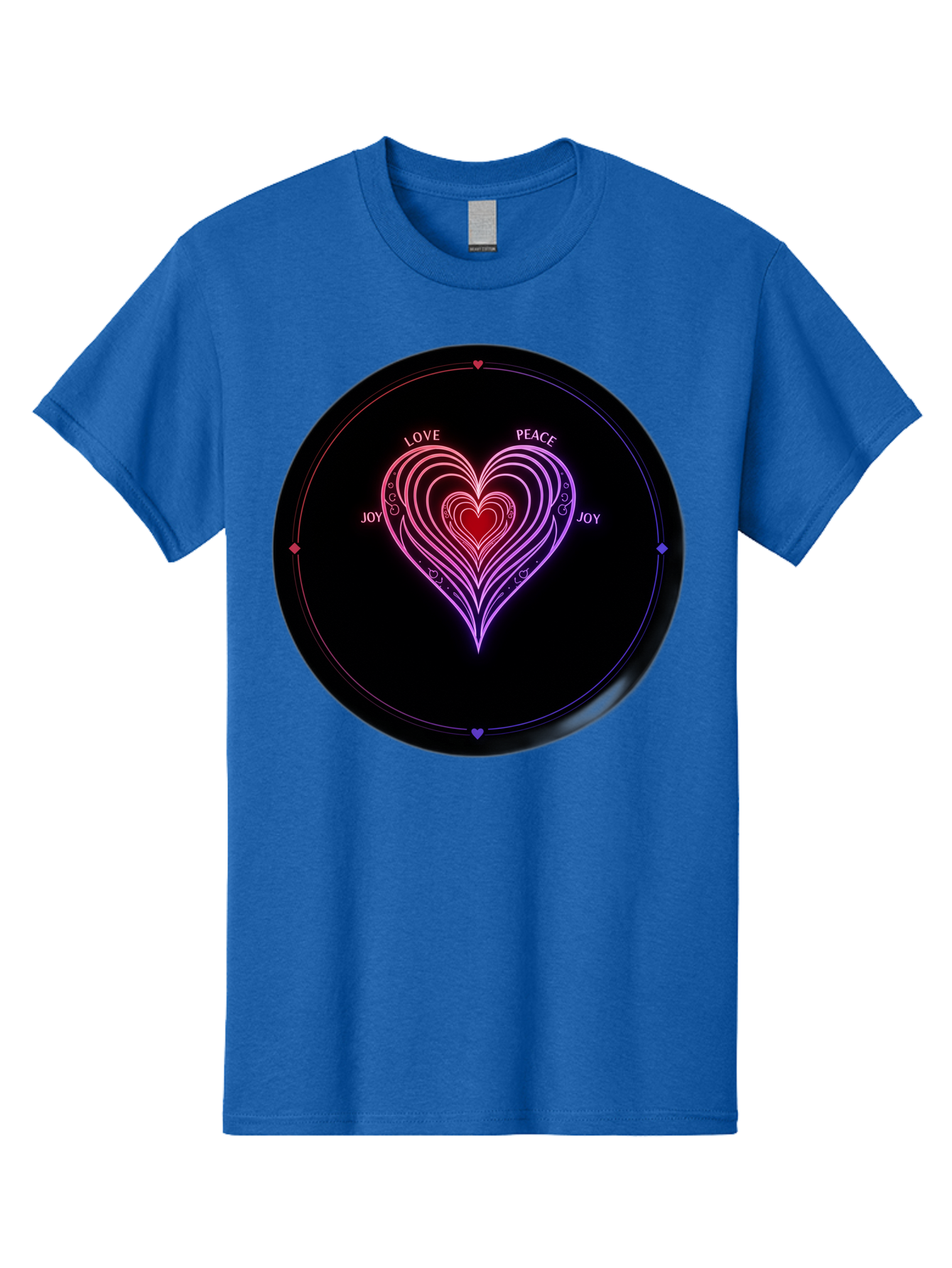 Heart-Of-Love Men'S Graphic Tee, 100% Cotton, Comfortable Casual Summer Wear, Machine Washable, Heart Symbol, Love Peace Joy, Neon Lights, Layered Hearts, Gradient Colors, Circular Design, Emotional Wellness, Positive Vibes, Bae199