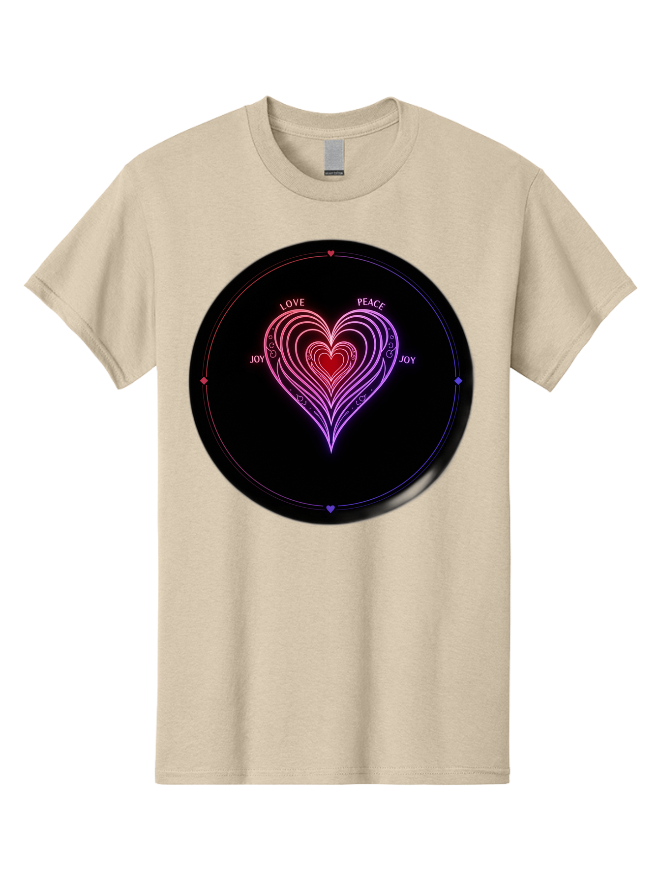 Heart-Of-Love Men'S Graphic Tee, 100% Cotton, Comfortable Casual Summer Wear, Machine Washable, Heart Symbol, Love Peace Joy, Neon Lights, Layered Hearts, Gradient Colors, Circular Design, Emotional Wellness, Positive Vibes, Bae199