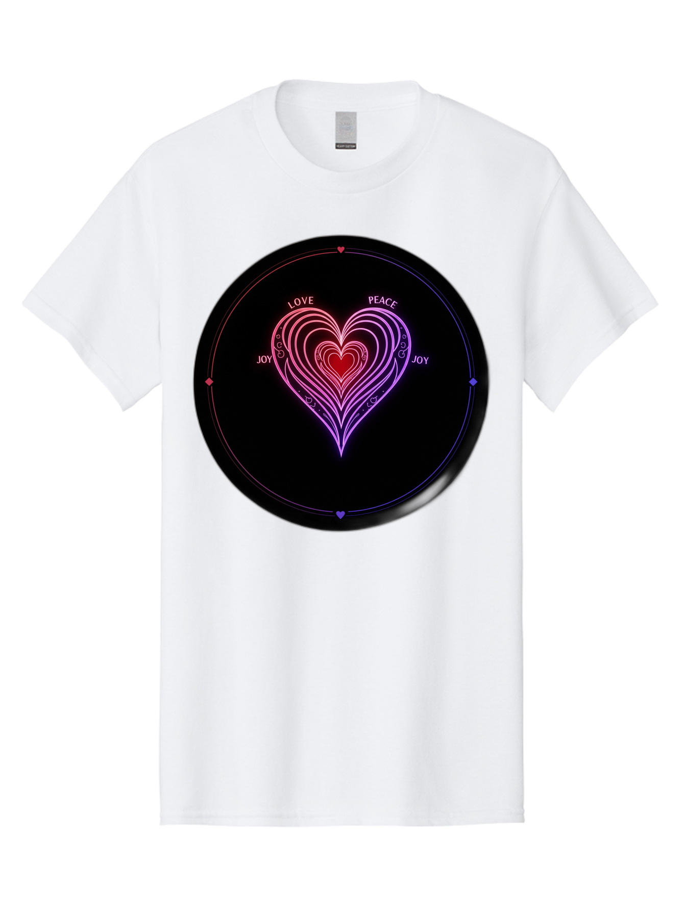 Heart-Of-Love Men'S Graphic Tee, 100% Cotton, Comfortable Casual Summer Wear, Machine Washable, Heart Symbol, Love Peace Joy, Neon Lights, Layered Hearts, Gradient Colors, Circular Design, Emotional Wellness, Positive Vibes, Bae199