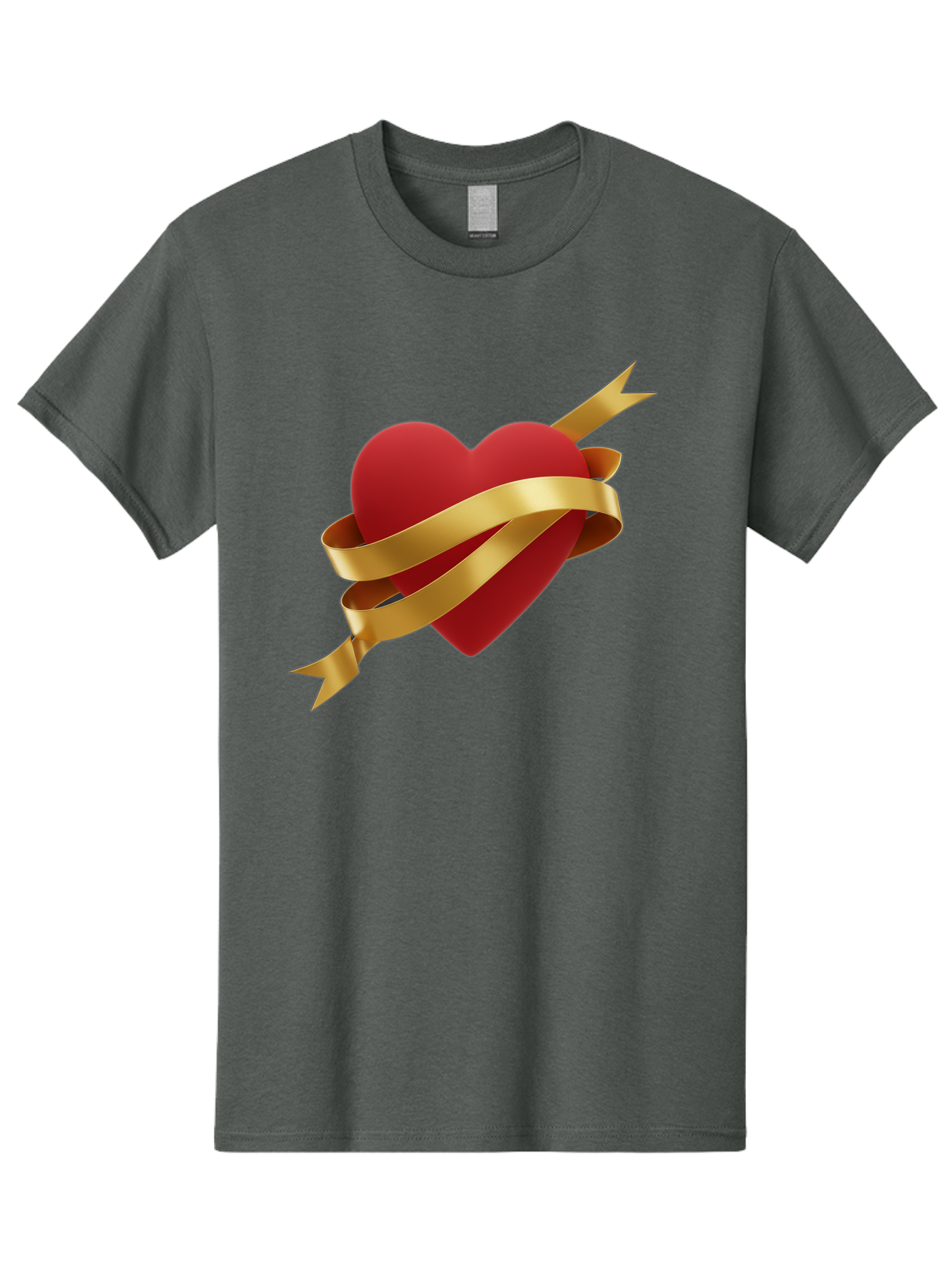 Heart-With-Ribbon-And-Arrow Men'S Graphic Tee, 100% Cotton, Comfortable Casual Summer Wear, Machine Washable, Red Heart, Gold Ribbon, Arrow Through Heart, Love Symbol, Valentines Day, Symbol Of Love, Heart With Ribbon Bae200