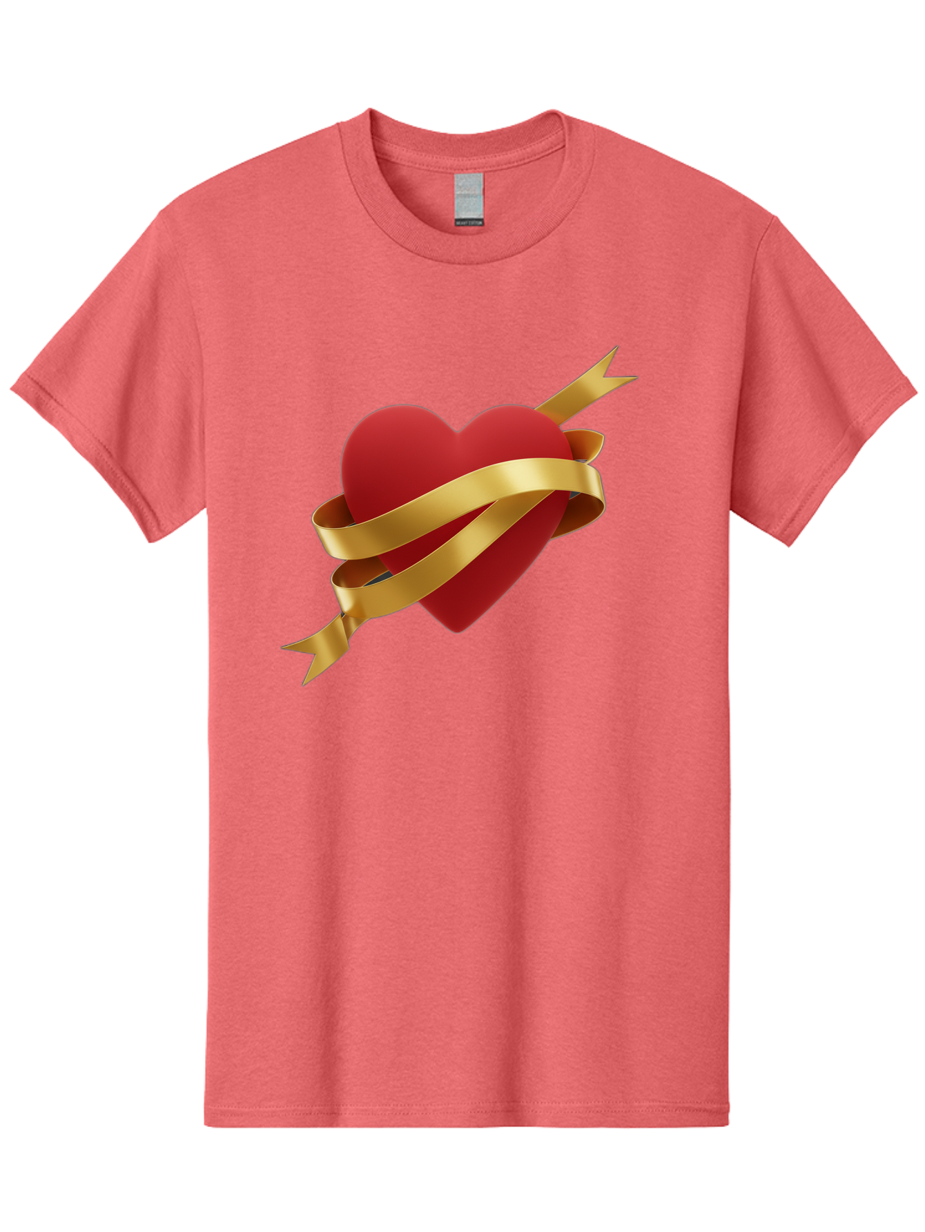 Heart-With-Ribbon-And-Arrow Men'S Graphic Tee, 100% Cotton, Comfortable Casual Summer Wear, Machine Washable, Red Heart, Gold Ribbon, Arrow Through Heart, Love Symbol, Valentines Day, Symbol Of Love, Heart With Ribbon Bae200