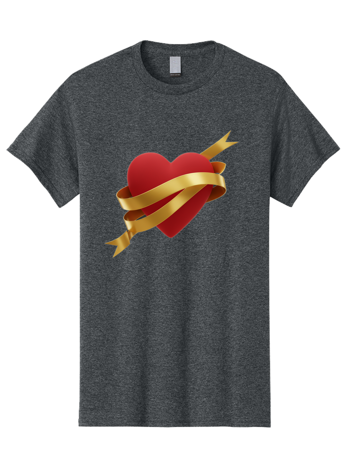 Heart-With-Ribbon-And-Arrow Men'S Graphic Tee, 100% Cotton, Comfortable Casual Summer Wear, Machine Washable, Red Heart, Gold Ribbon, Arrow Through Heart, Love Symbol, Valentines Day, Symbol Of Love, Heart With Ribbon Bae200