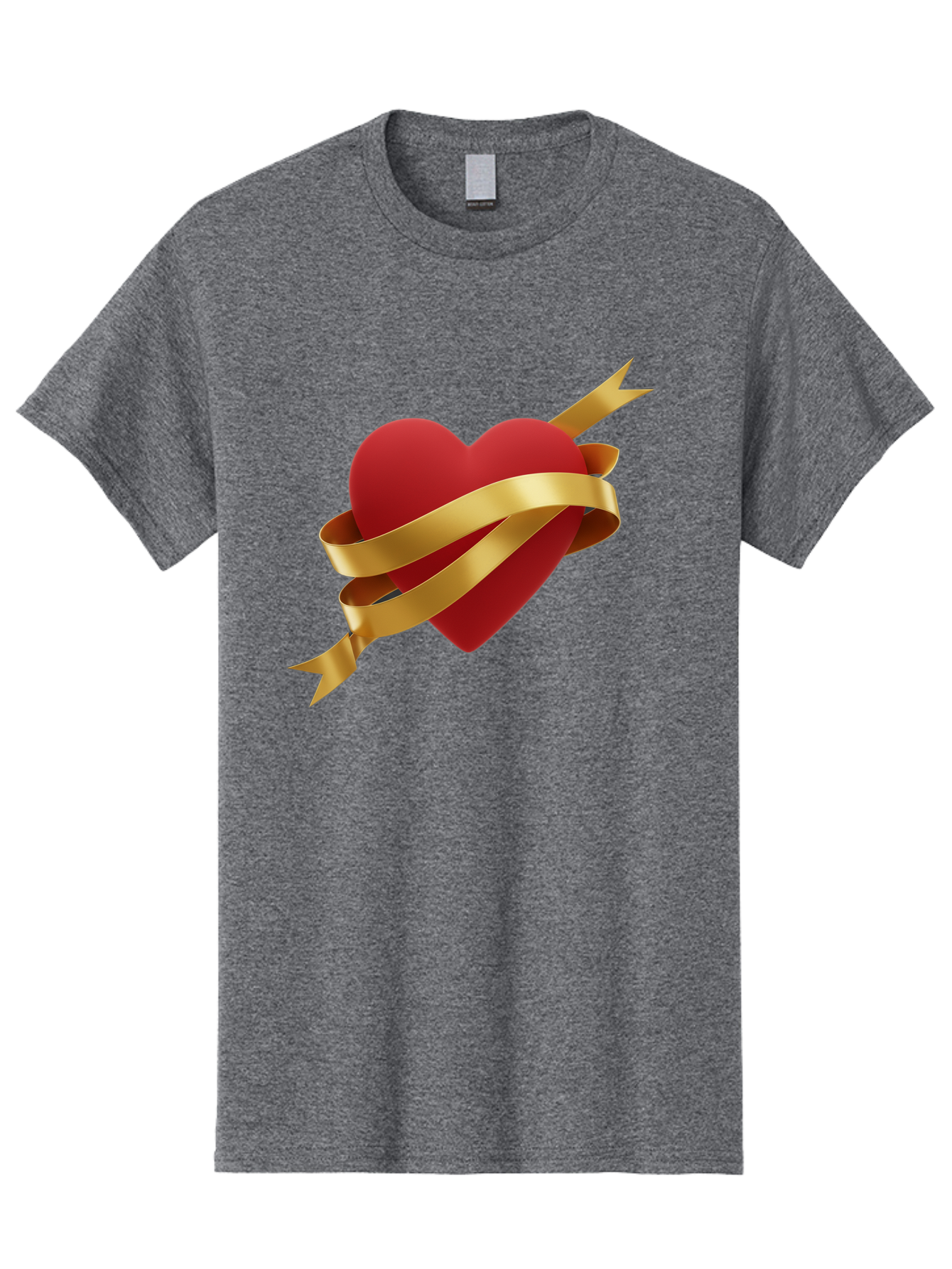 Heart-With-Ribbon-And-Arrow Men'S Graphic Tee, 100% Cotton, Comfortable Casual Summer Wear, Machine Washable, Red Heart, Gold Ribbon, Arrow Through Heart, Love Symbol, Valentines Day, Symbol Of Love, Heart With Ribbon Bae200