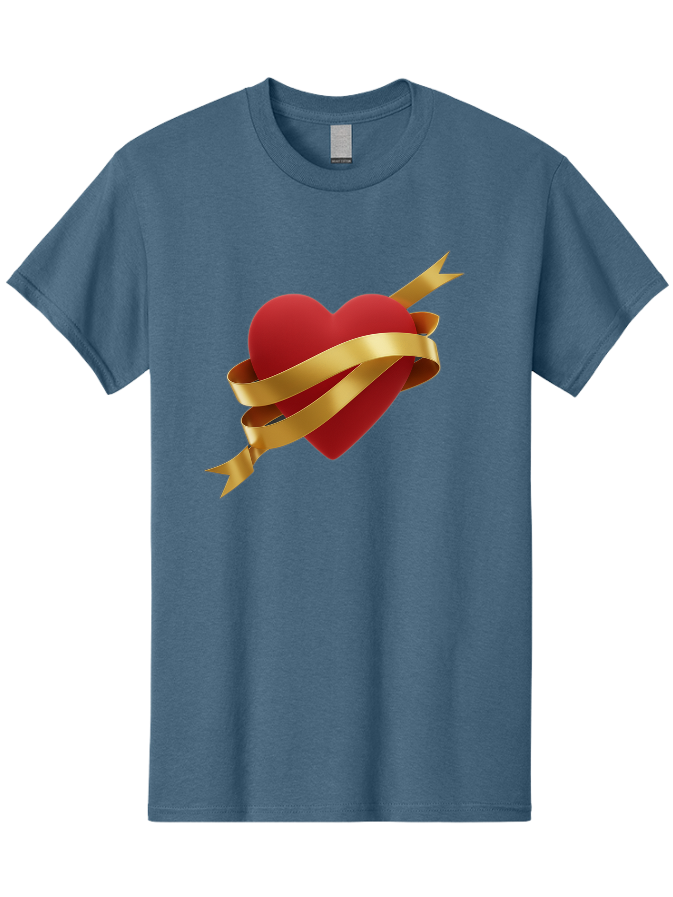Heart-With-Ribbon-And-Arrow Men'S Graphic Tee, 100% Cotton, Comfortable Casual Summer Wear, Machine Washable, Red Heart, Gold Ribbon, Arrow Through Heart, Love Symbol, Valentines Day, Symbol Of Love, Heart With Ribbon Bae200