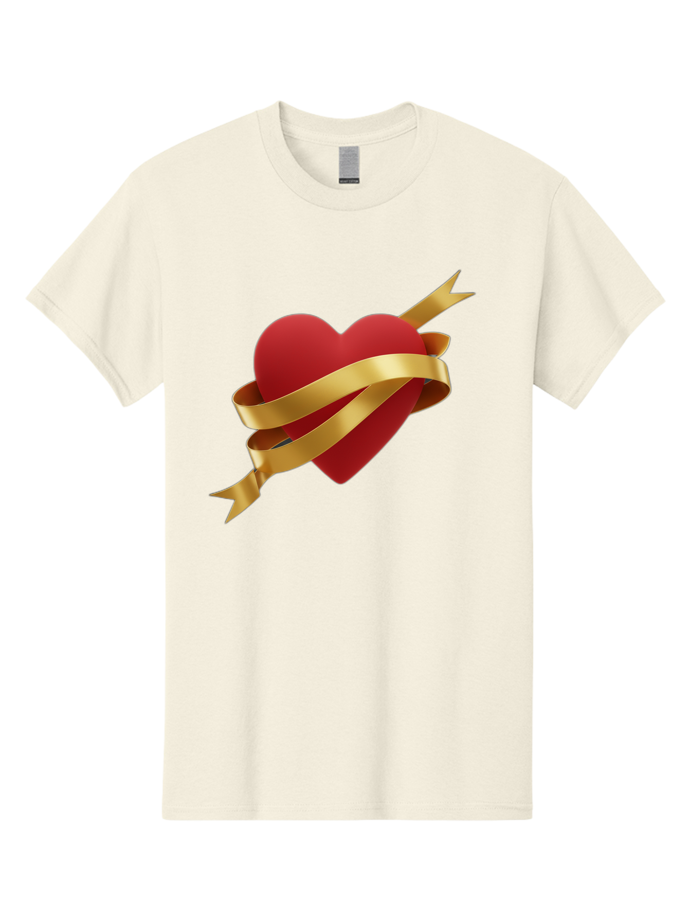 Heart-With-Ribbon-And-Arrow Men'S Graphic Tee, 100% Cotton, Comfortable Casual Summer Wear, Machine Washable, Red Heart, Gold Ribbon, Arrow Through Heart, Love Symbol, Valentines Day, Symbol Of Love, Heart With Ribbon Bae200