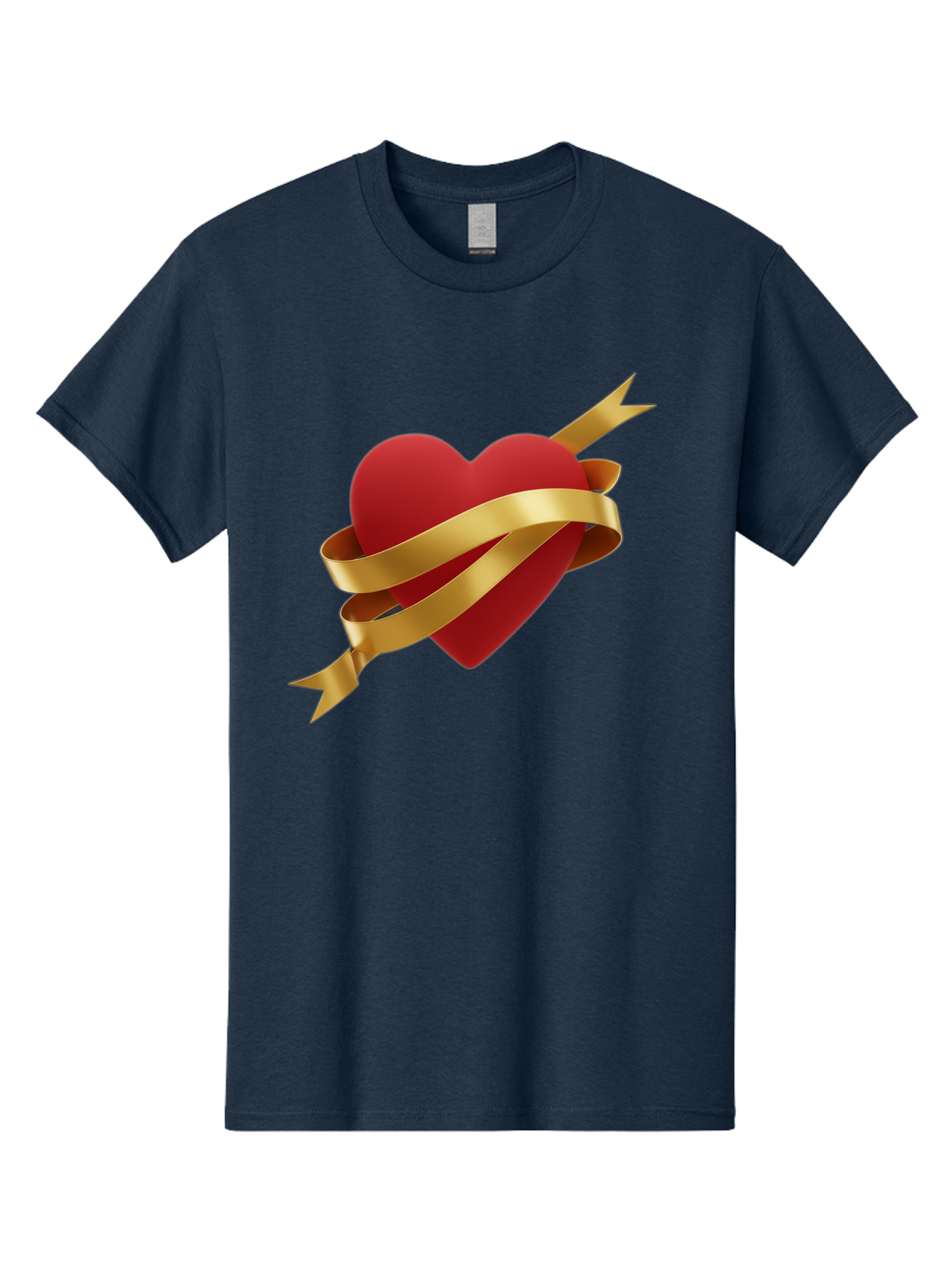 Heart-With-Ribbon-And-Arrow Men'S Graphic Tee, 100% Cotton, Comfortable Casual Summer Wear, Machine Washable, Red Heart, Gold Ribbon, Arrow Through Heart, Love Symbol, Valentines Day, Symbol Of Love, Heart With Ribbon Bae200