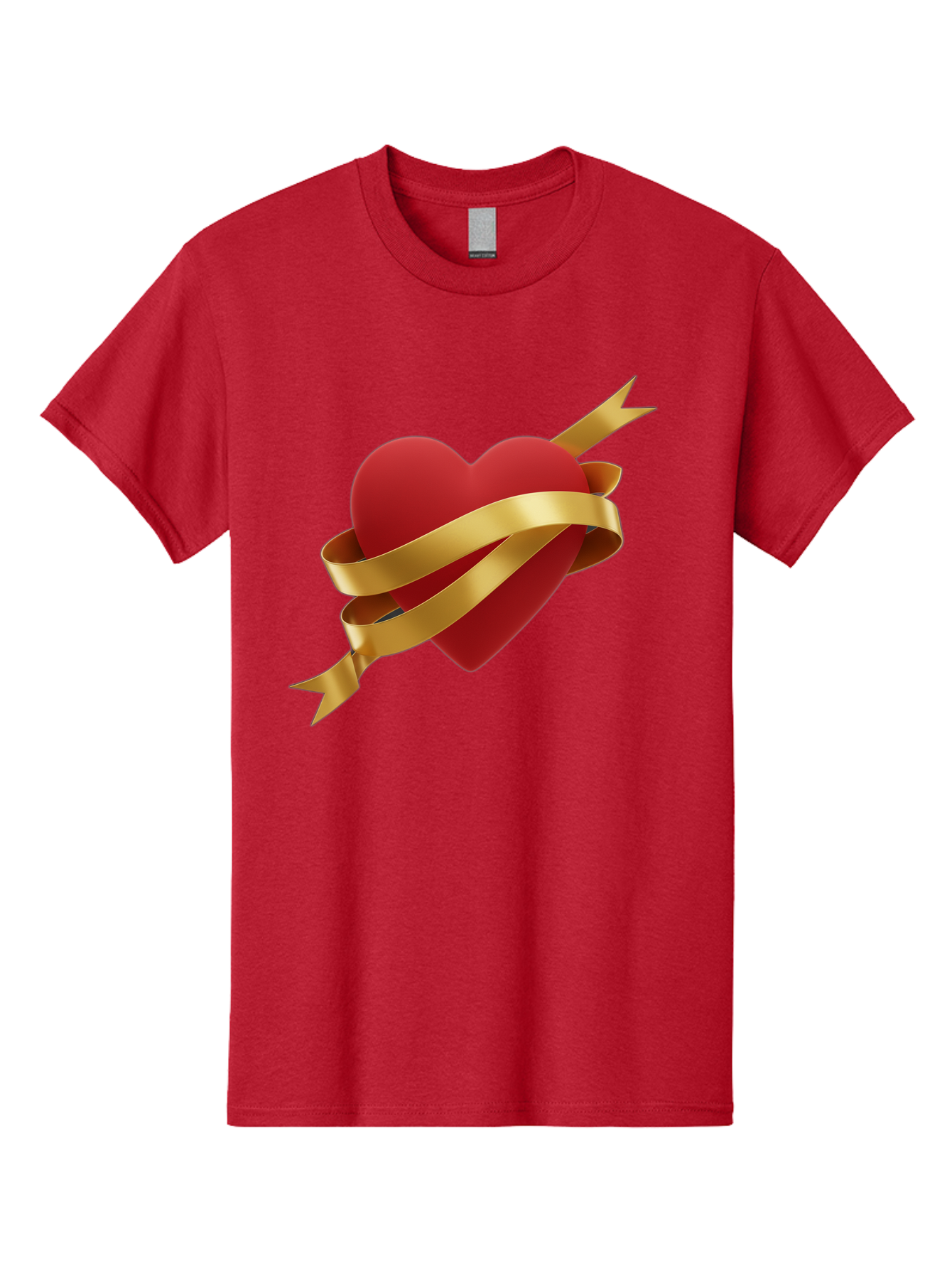 Heart-With-Ribbon-And-Arrow Men'S Graphic Tee, 100% Cotton, Comfortable Casual Summer Wear, Machine Washable, Red Heart, Gold Ribbon, Arrow Through Heart, Love Symbol, Valentines Day, Symbol Of Love, Heart With Ribbon Bae200