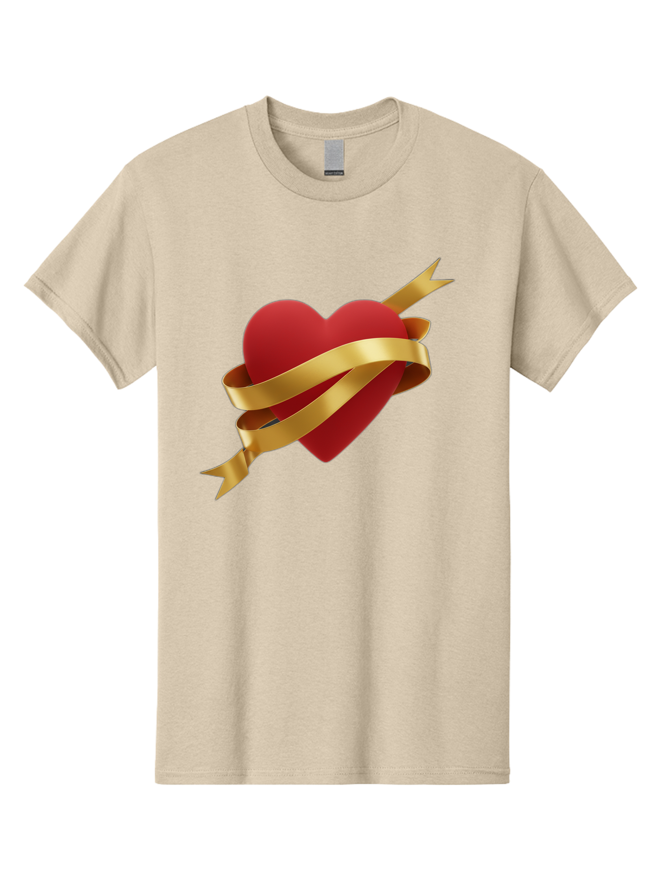 Heart-With-Ribbon-And-Arrow Men'S Graphic Tee, 100% Cotton, Comfortable Casual Summer Wear, Machine Washable, Red Heart, Gold Ribbon, Arrow Through Heart, Love Symbol, Valentines Day, Symbol Of Love, Heart With Ribbon Bae200