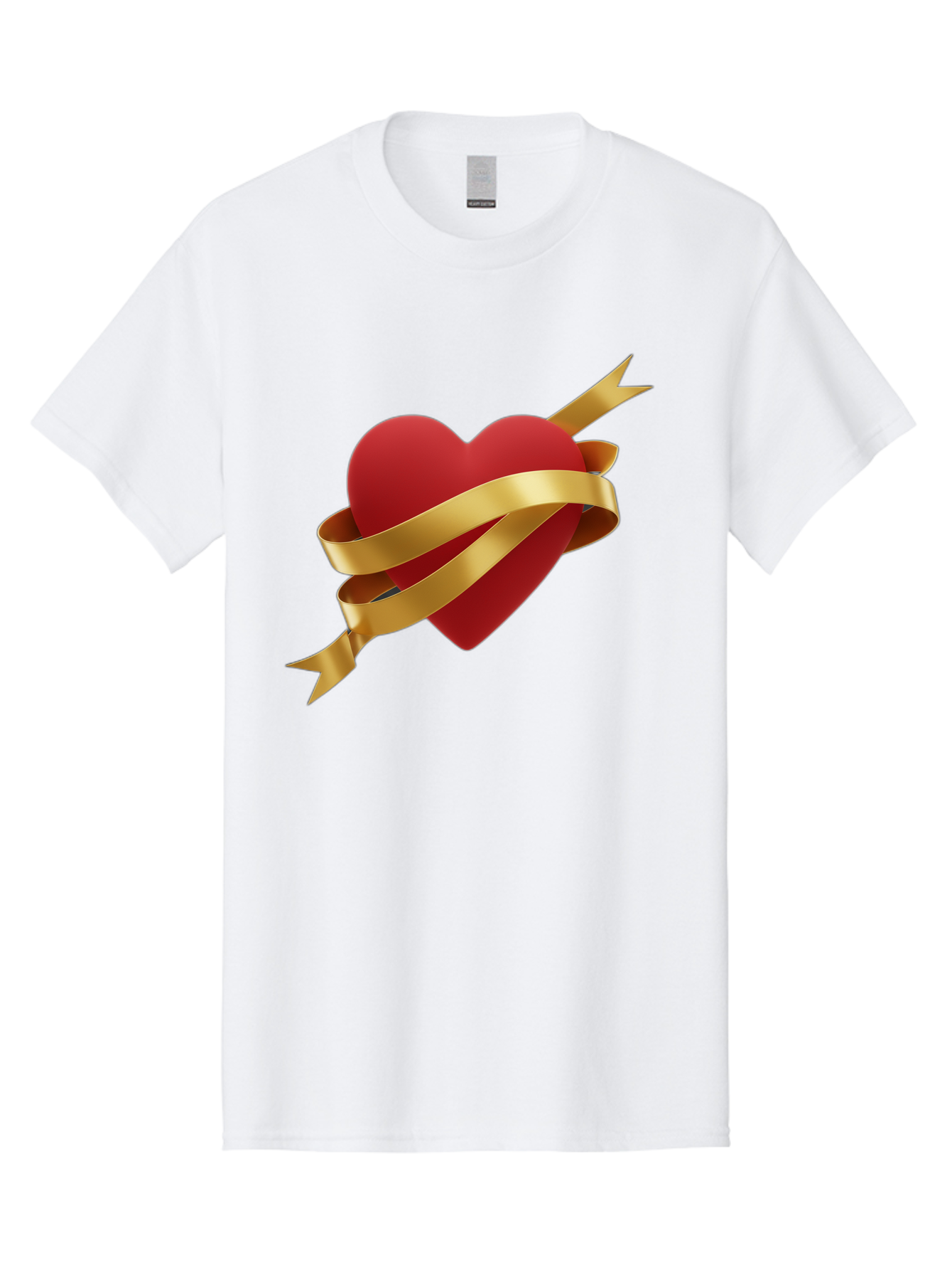 Heart-With-Ribbon-And-Arrow Men'S Graphic Tee, 100% Cotton, Comfortable Casual Summer Wear, Machine Washable, Red Heart, Gold Ribbon, Arrow Through Heart, Love Symbol, Valentines Day, Symbol Of Love, Heart With Ribbon Bae200