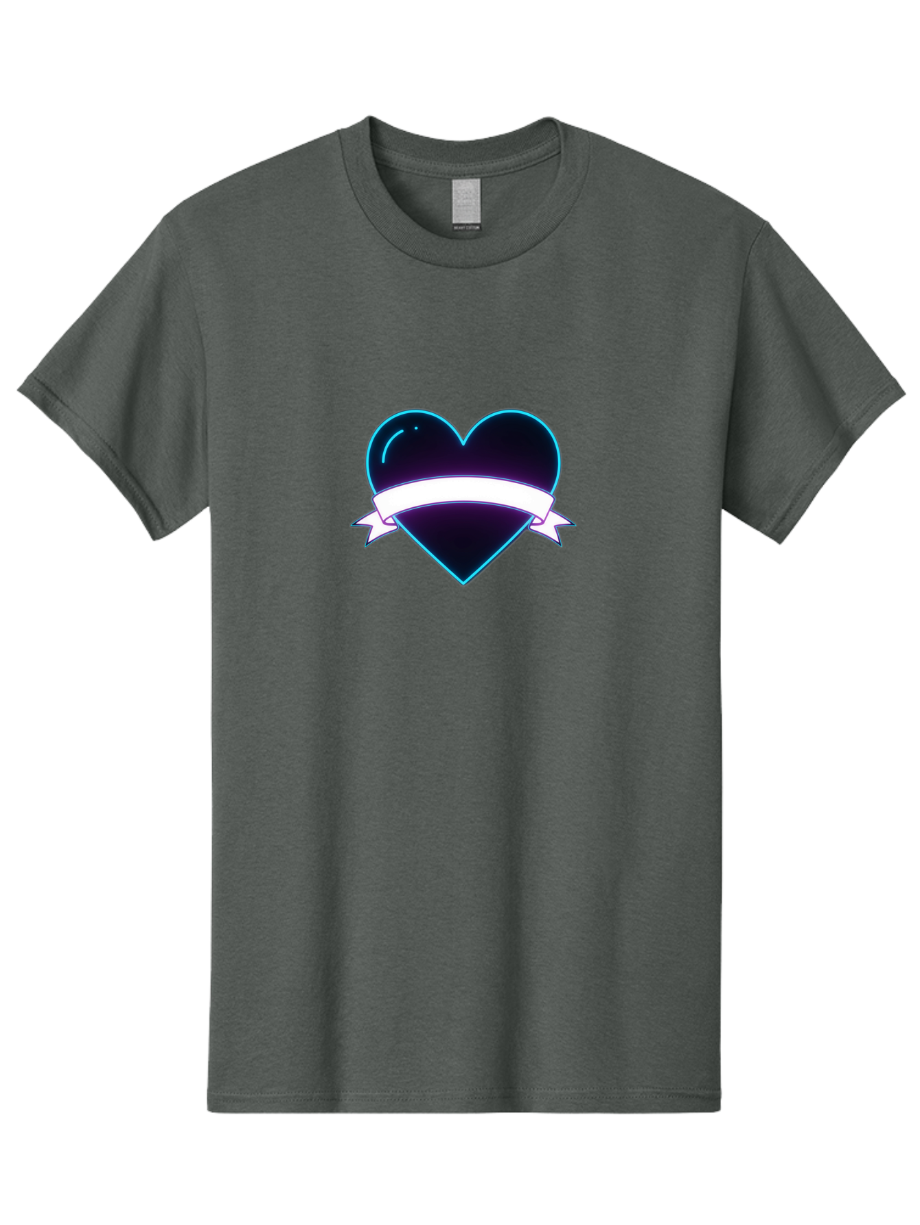 Heart-With-Ribbon Men'S Graphic Tee, 100% Cotton, Comfortable Casual Summer Wear, Machine Washable, Black Heart, White Ribbon, Love Symbol, Heart Icon, Graphic Design Element, Purple Sheen, Shiny Heart, Valentine Symbol Bae201