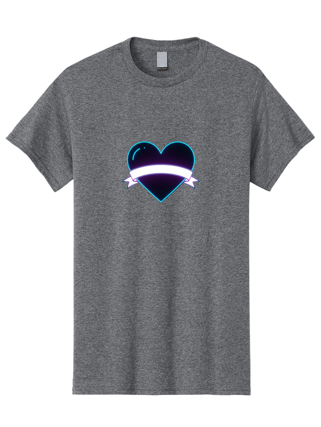 Heart-With-Ribbon Men'S Graphic Tee, 100% Cotton, Comfortable Casual Summer Wear, Machine Washable, Black Heart, White Ribbon, Love Symbol, Heart Icon, Graphic Design Element, Purple Sheen, Shiny Heart, Valentine Symbol Bae201