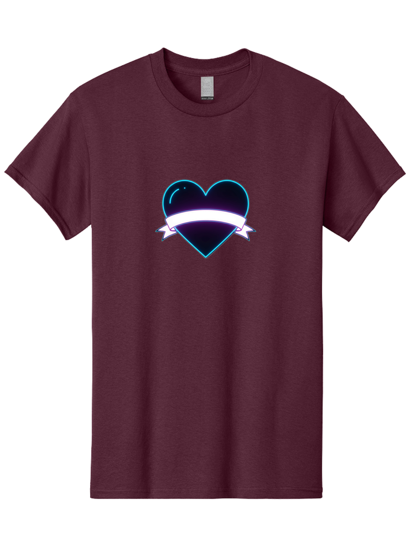 Heart-With-Ribbon Men'S Graphic Tee, 100% Cotton, Comfortable Casual Summer Wear, Machine Washable, Black Heart, White Ribbon, Love Symbol, Heart Icon, Graphic Design Element, Purple Sheen, Shiny Heart, Valentine Symbol Bae201