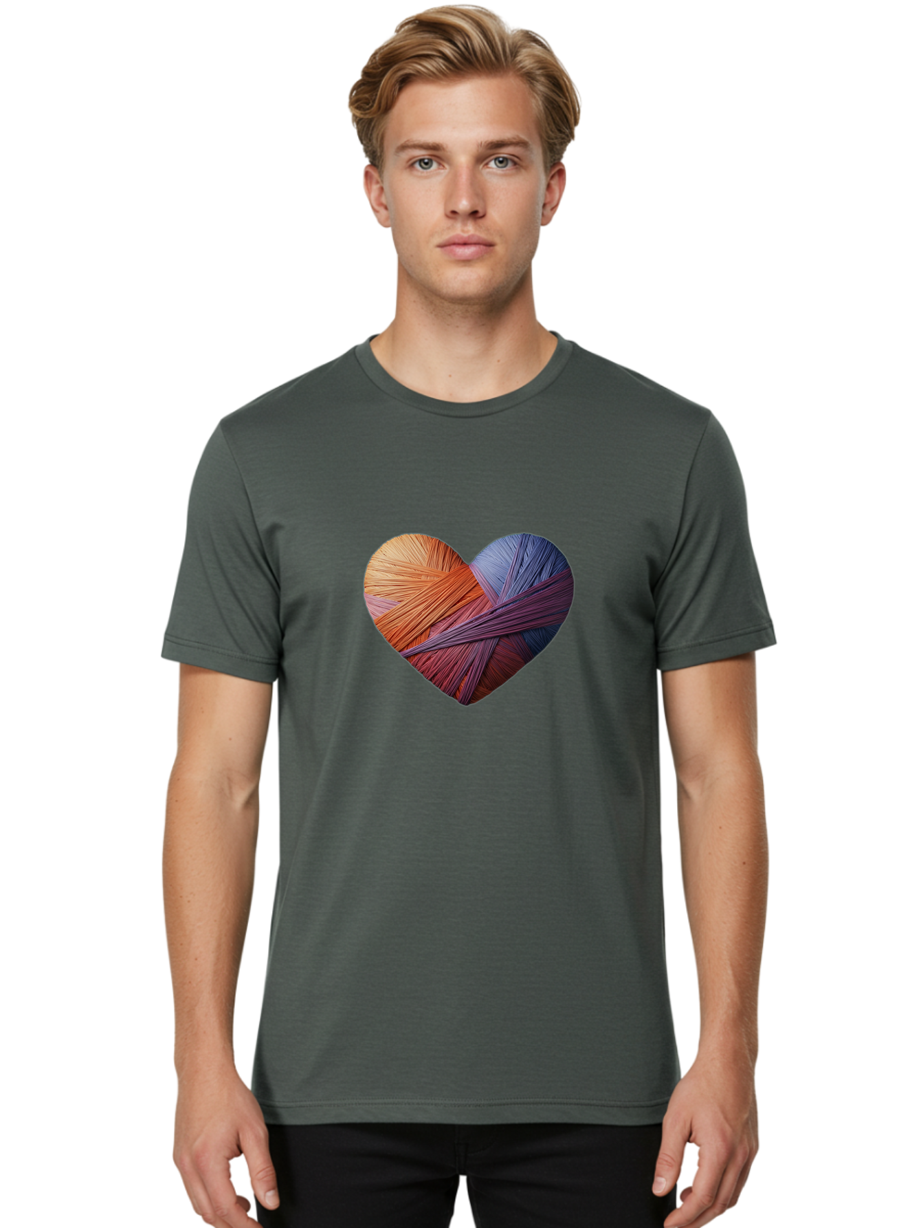 Heart Men'S Graphic Tee, 100% Cotton, Comfortable Casual Summer Wear, Machine Washable, Heart-Shaped Twine, Colorful Threads, Vibrant Colors, Twine Art, Heart Design, Handmade Craft, Creative Expression, Artistic, Yarn, Knitting Bae202