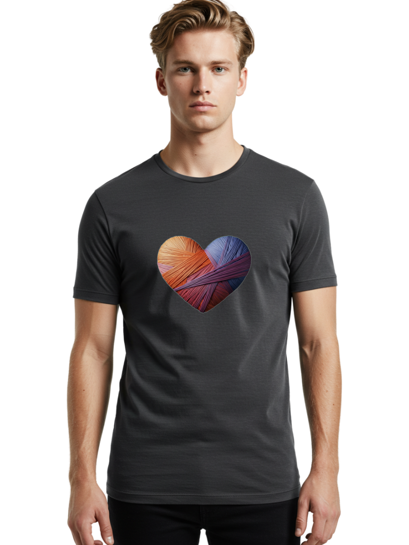 Heart Men'S Graphic Tee, 100% Cotton, Comfortable Casual Summer Wear, Machine Washable, Heart-Shaped Twine, Colorful Threads, Vibrant Colors, Twine Art, Heart Design, Handmade Craft, Creative Expression, Artistic, Yarn, Knitting Bae202