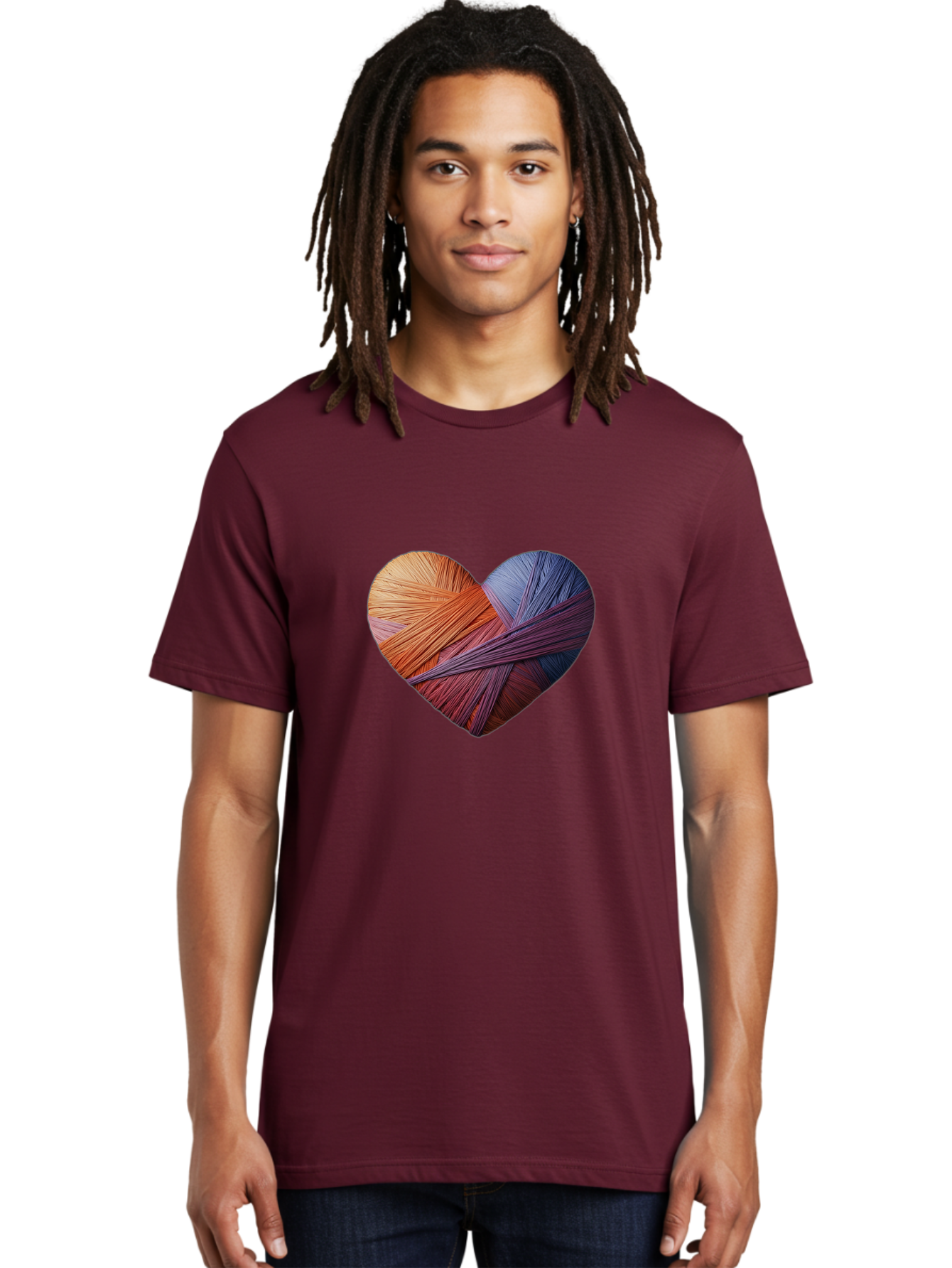 Heart Men'S Graphic Tee, 100% Cotton, Comfortable Casual Summer Wear, Machine Washable, Heart-Shaped Twine, Colorful Threads, Vibrant Colors, Twine Art, Heart Design, Handmade Craft, Creative Expression, Artistic, Yarn, Knitting Bae202