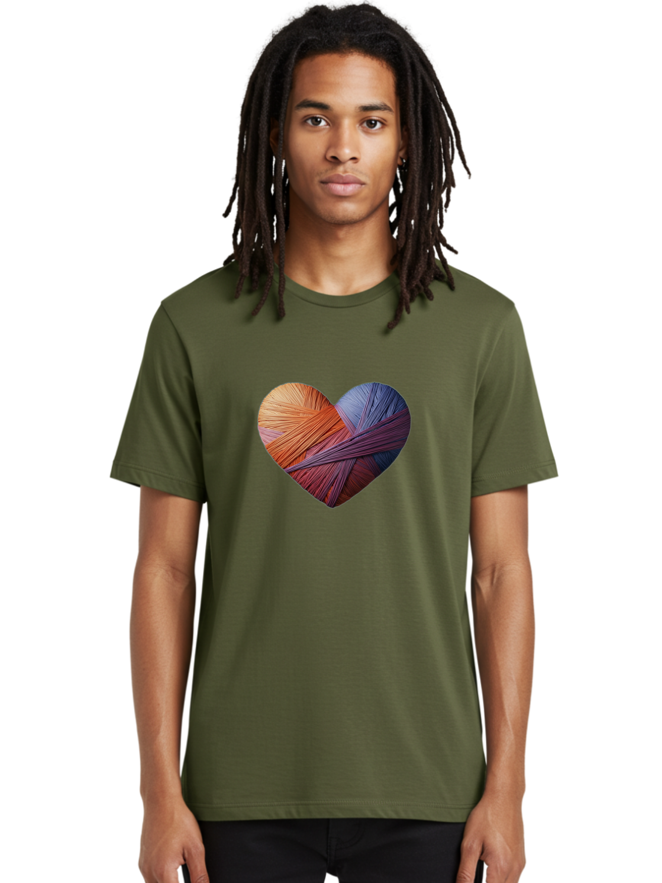 Heart Men'S Graphic Tee, 100% Cotton, Comfortable Casual Summer Wear, Machine Washable, Heart-Shaped Twine, Colorful Threads, Vibrant Colors, Twine Art, Heart Design, Handmade Craft, Creative Expression, Artistic, Yarn, Knitting Bae202