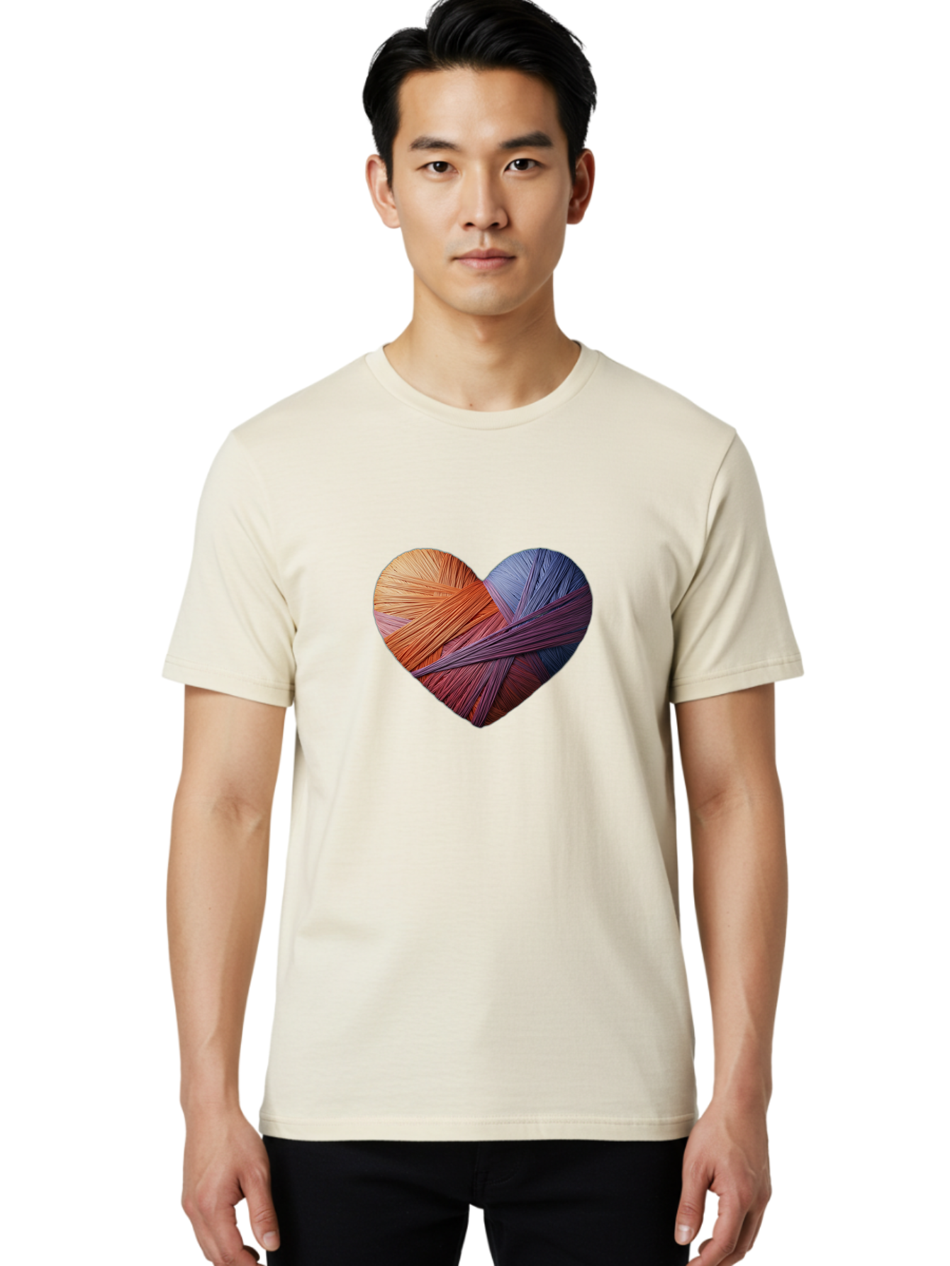 Heart Men'S Graphic Tee, 100% Cotton, Comfortable Casual Summer Wear, Machine Washable, Heart-Shaped Twine, Colorful Threads, Vibrant Colors, Twine Art, Heart Design, Handmade Craft, Creative Expression, Artistic, Yarn, Knitting Bae202